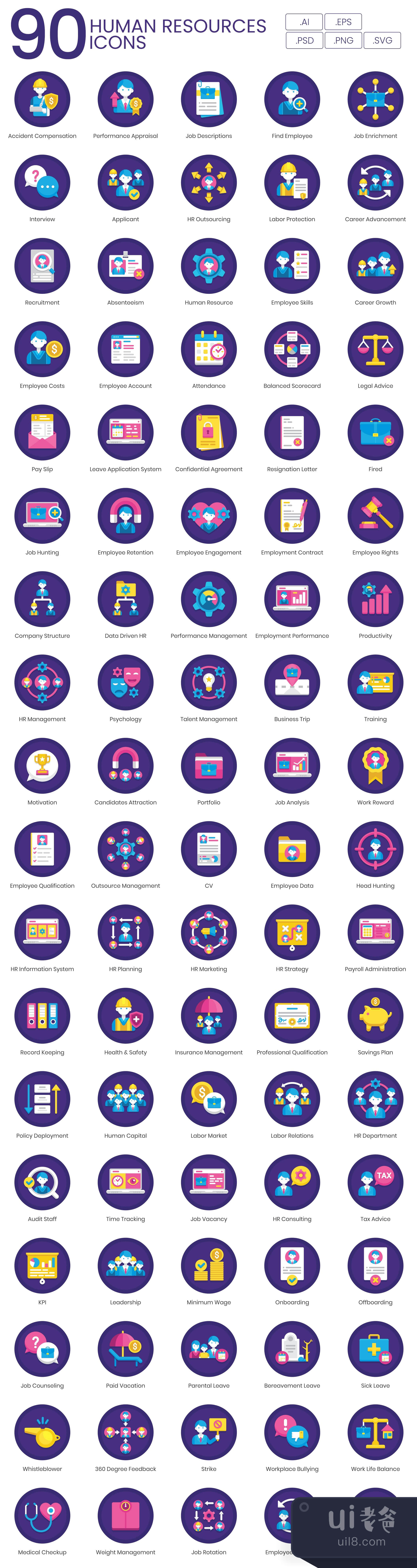 90个人力资源图标 (90 Human Resources Icons)插图