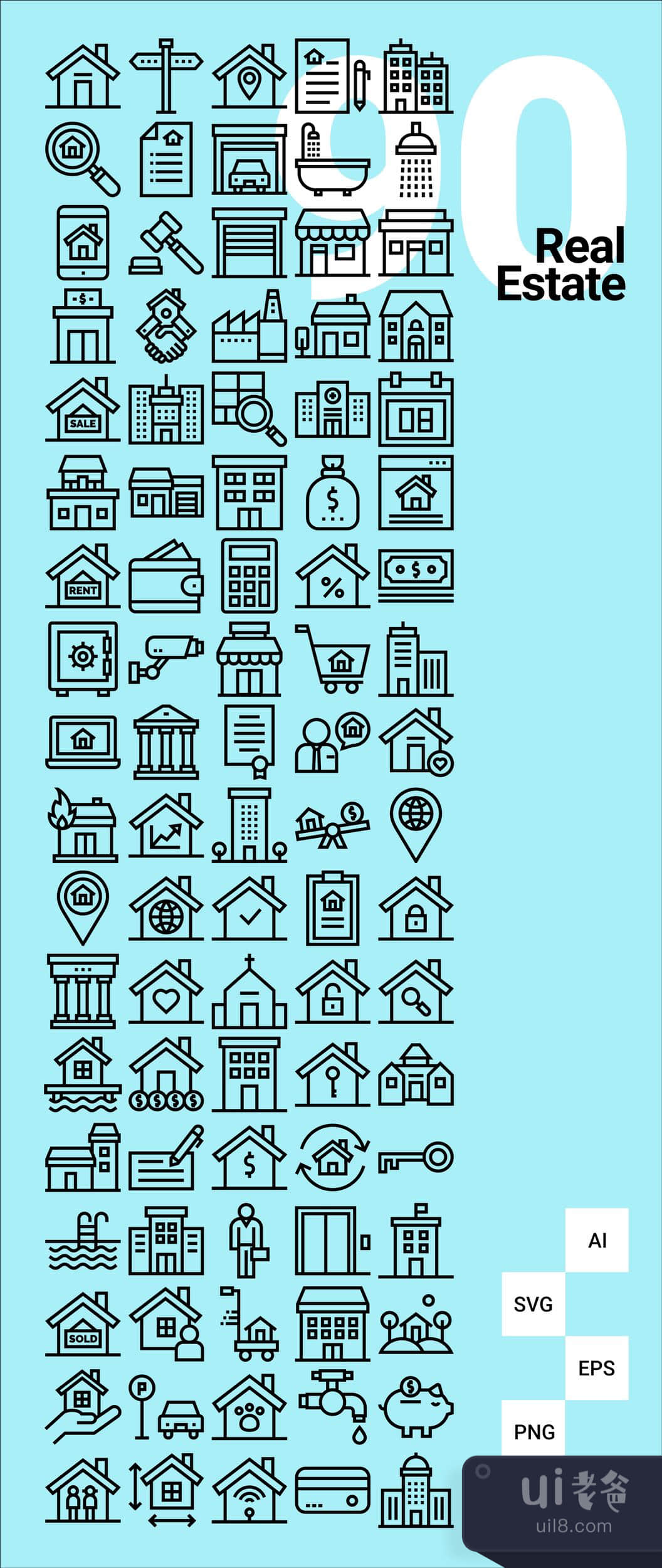90个房地产图标 (90 Real Estate Icons)插图1