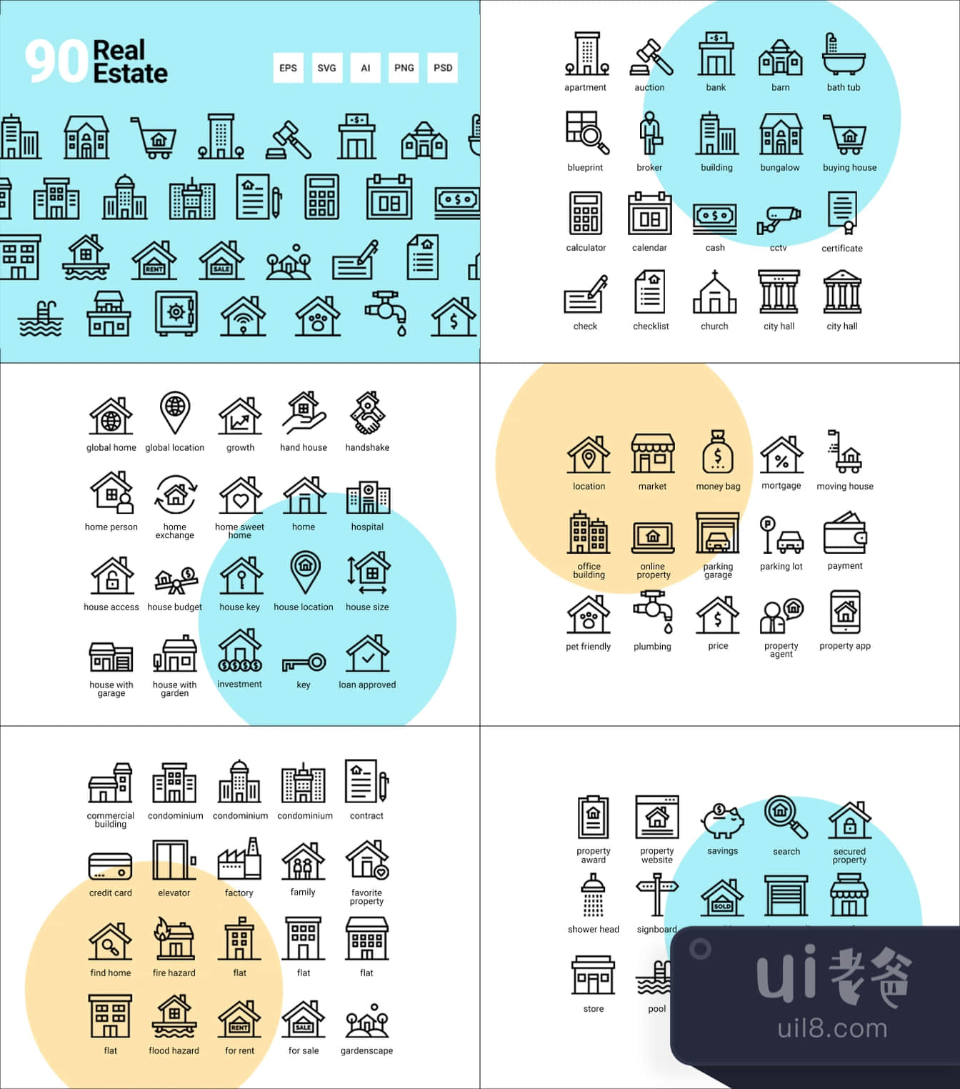 90个房地产图标 (90 Real Estate Icons)插图