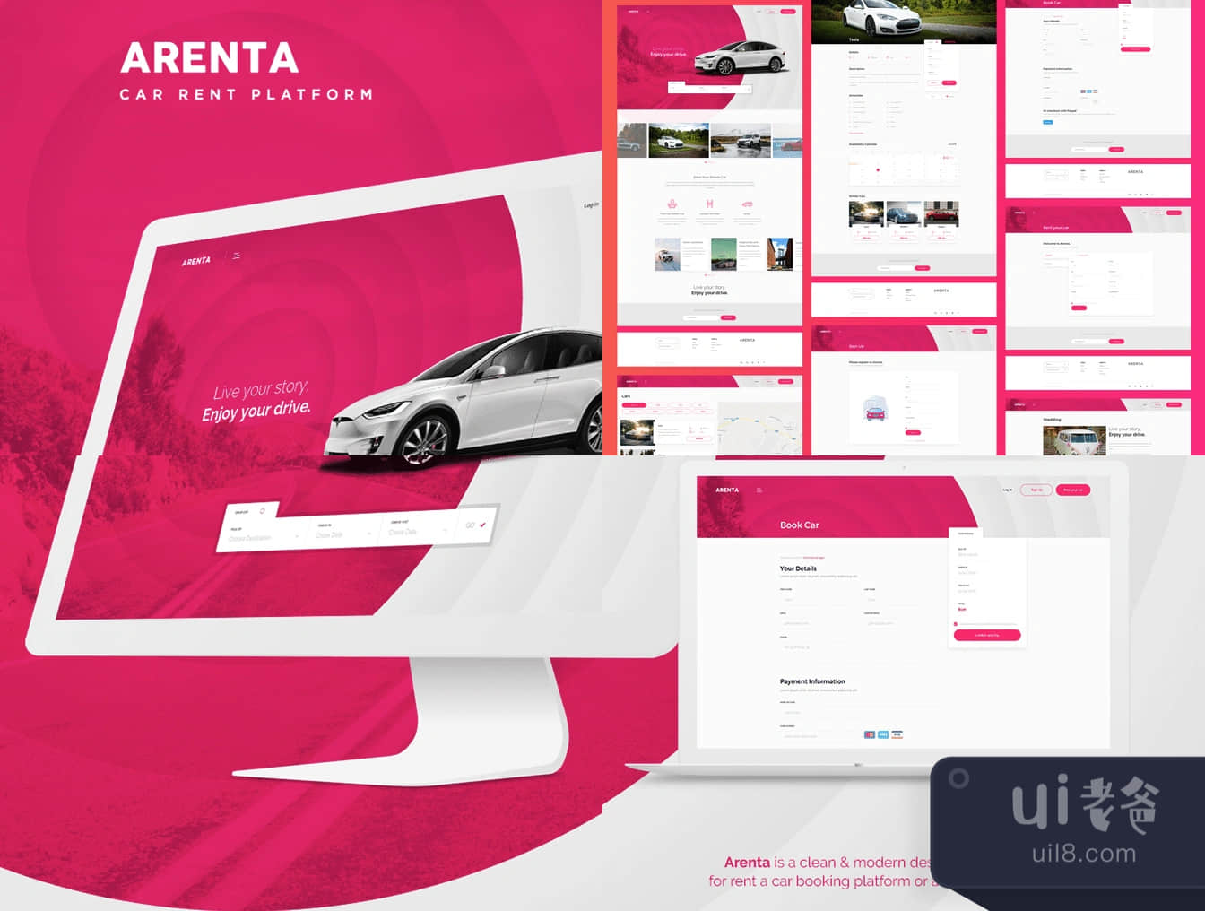 阿伦塔汽车租赁公司网页UI套件 (Arenta Car Rental Web UI Kit)插图1