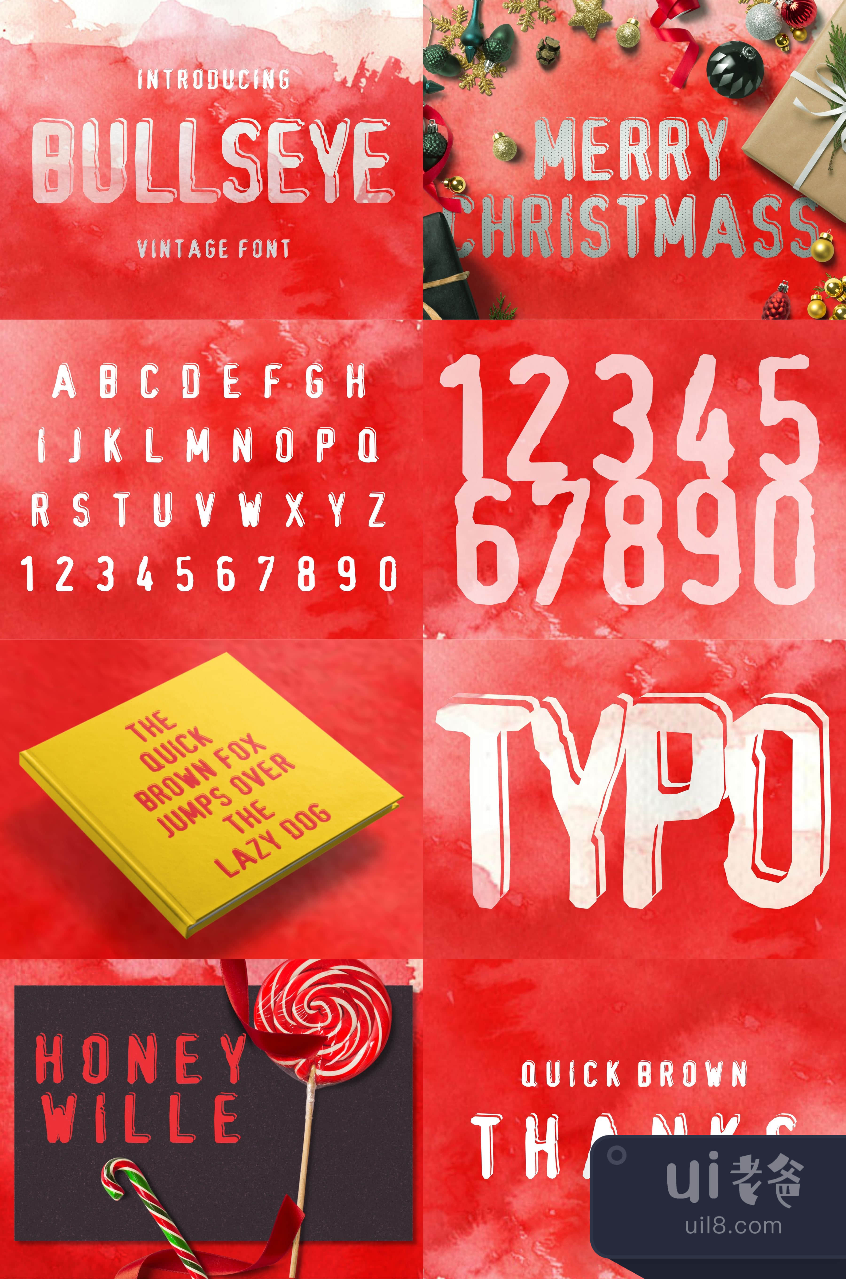 Bullseye - 3种版本的复古字体 (Bullseye - vintage font in 3插图1