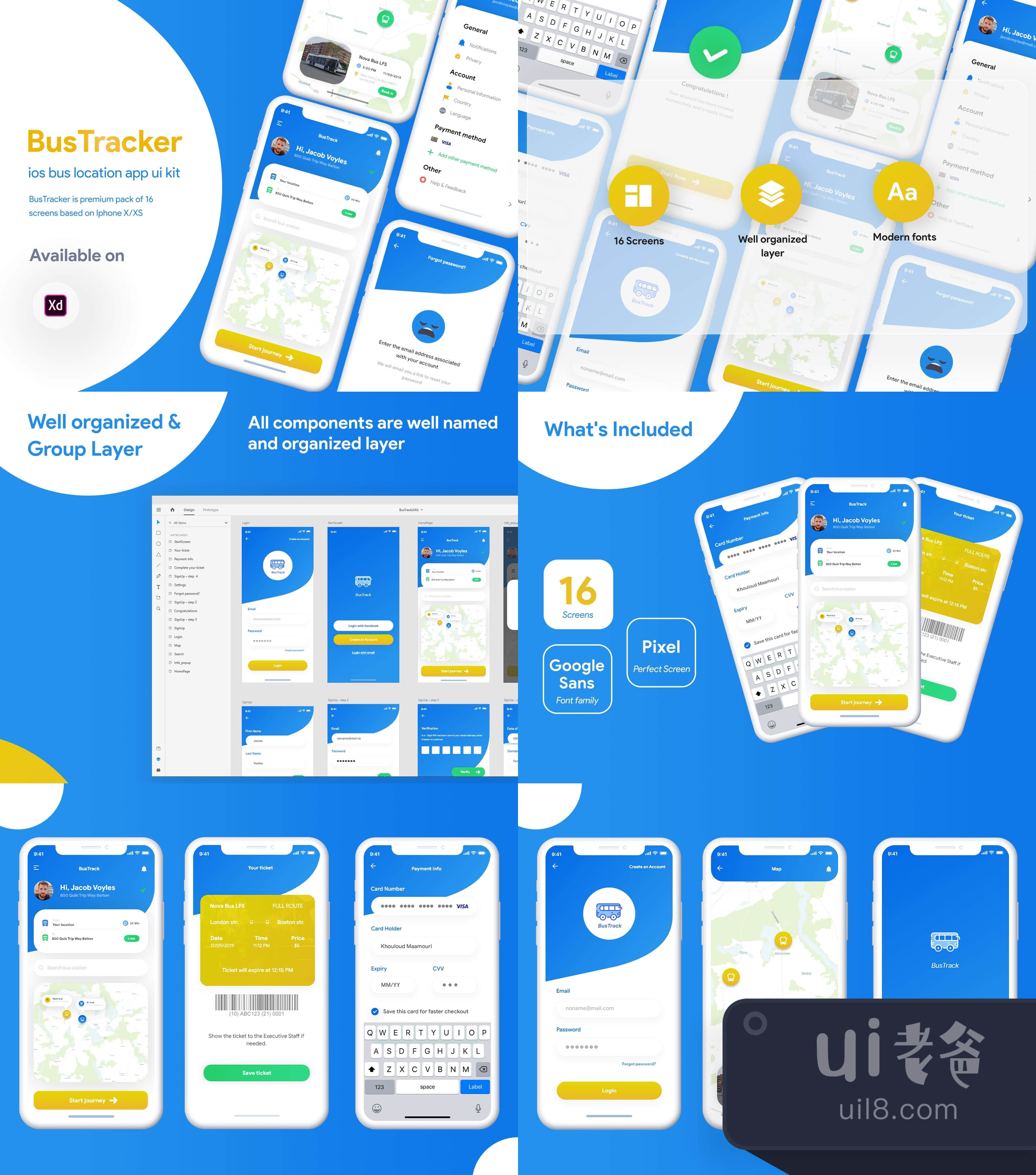 BusTracker应用程序UI套件 (BusTracker app UI Kit)插图1