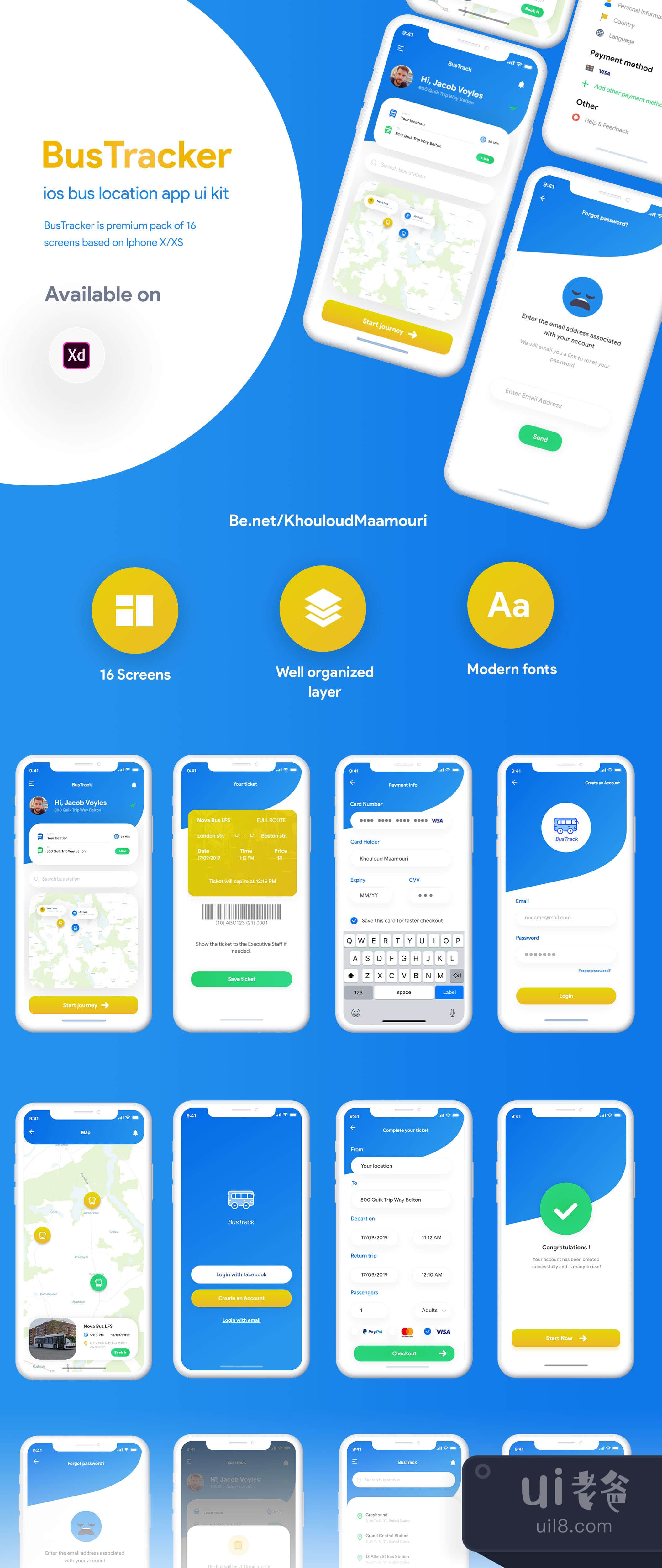 BusTracker应用程序UI套件 (BusTracker app UI Kit)插图