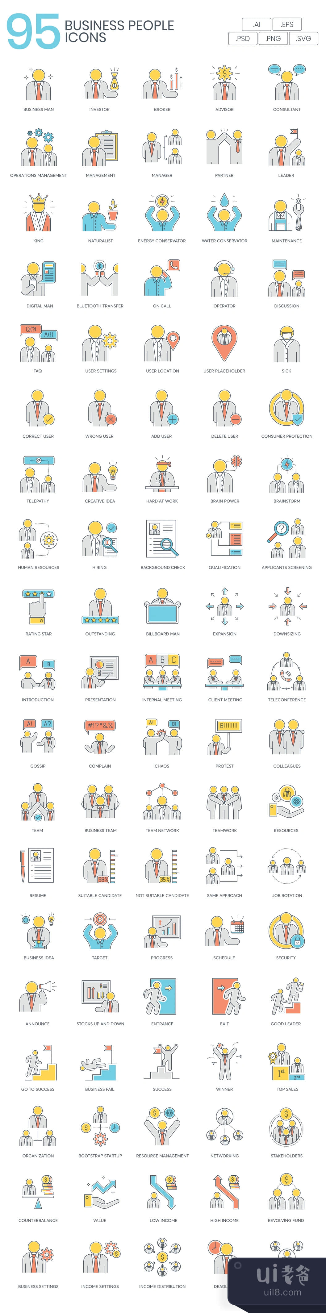 商业人物线条图标 (Business People Line Icons)插图