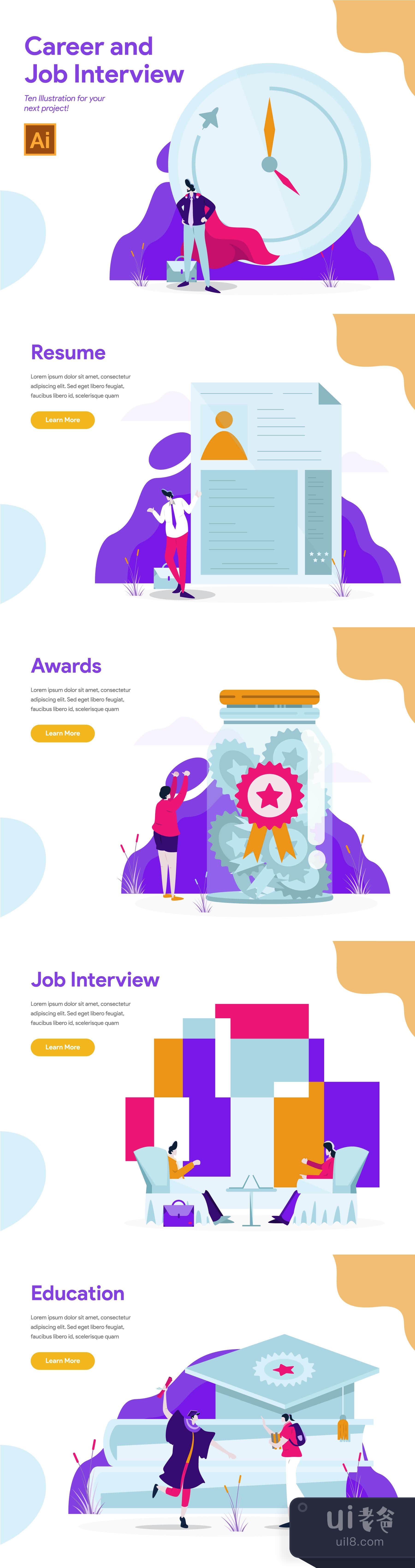 职业和工作面试插图 (Career and Job Interview Illustration)插图