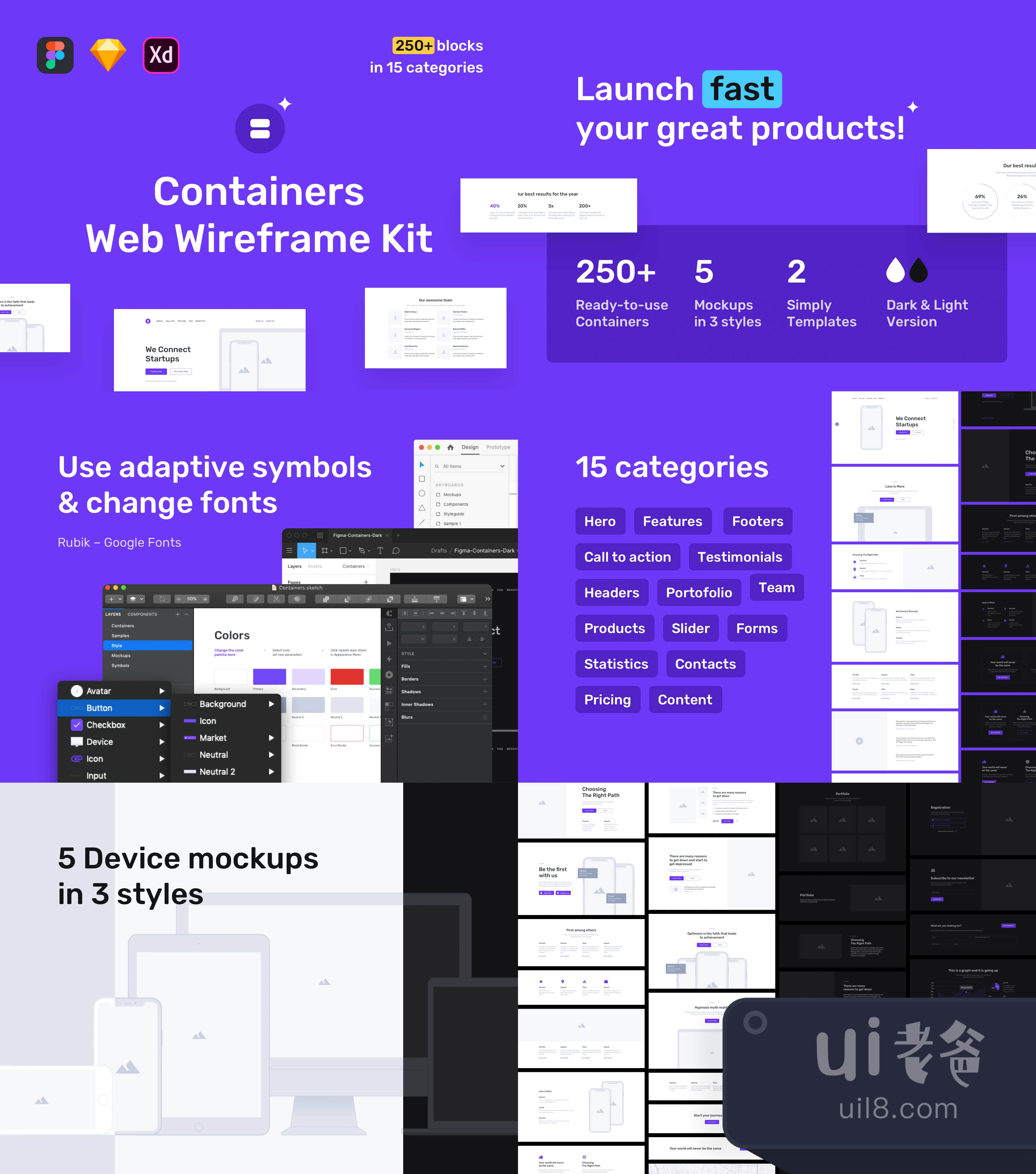 容器网络线框套件 (Containers Web Wireframe Kit)插图1