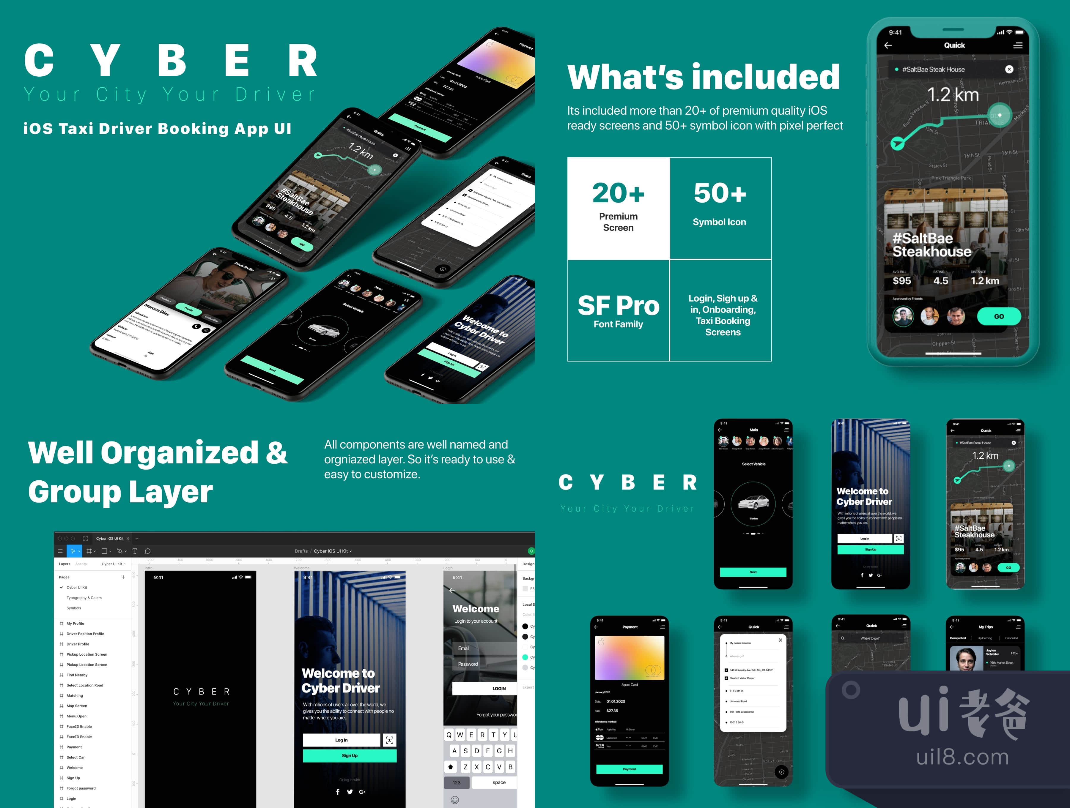网络出租车司机iOS手机应用UI套件 (Cyber Taxi Driver iOS Mobile A插图1