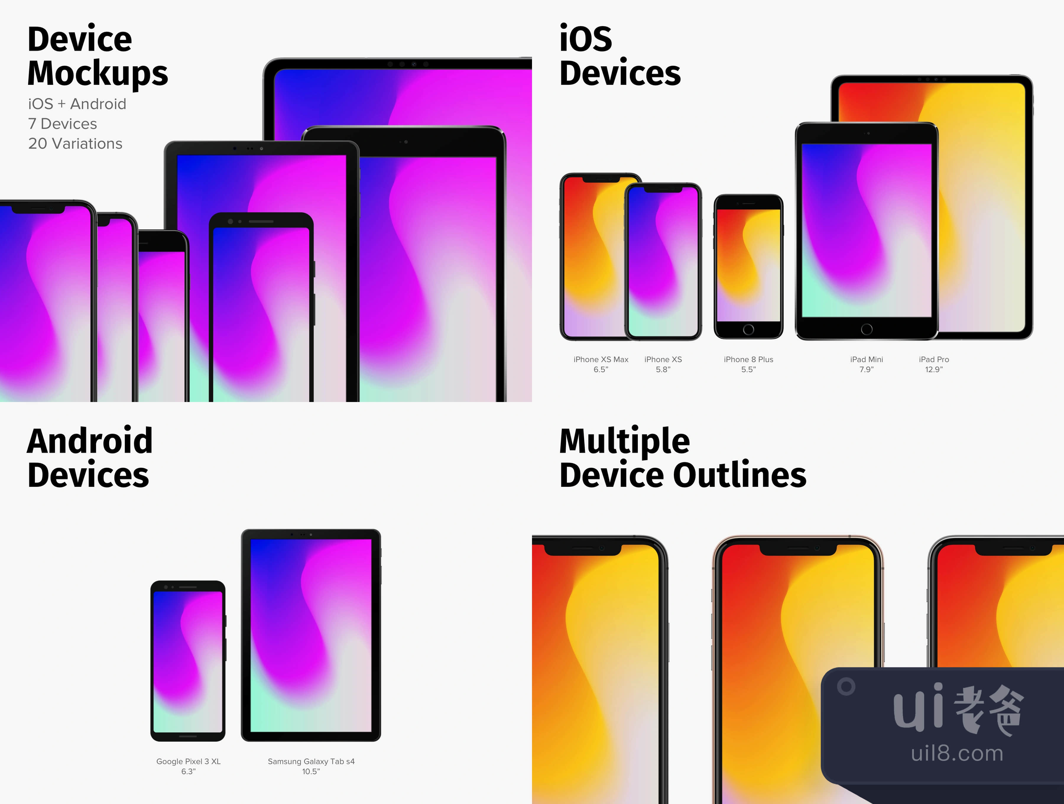 iOS+Android的设备模拟图 (Device Mockups for iOS + Androi插图