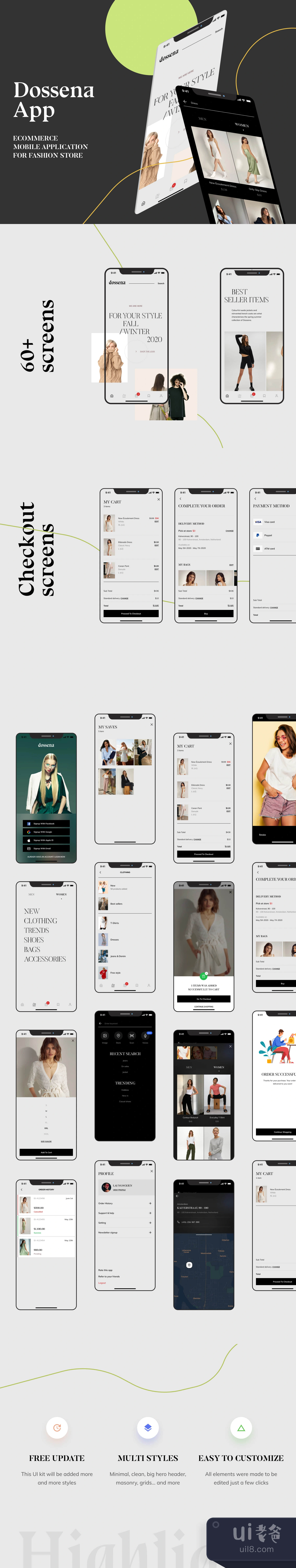 Dossena - 时尚服装购物App设计插图1