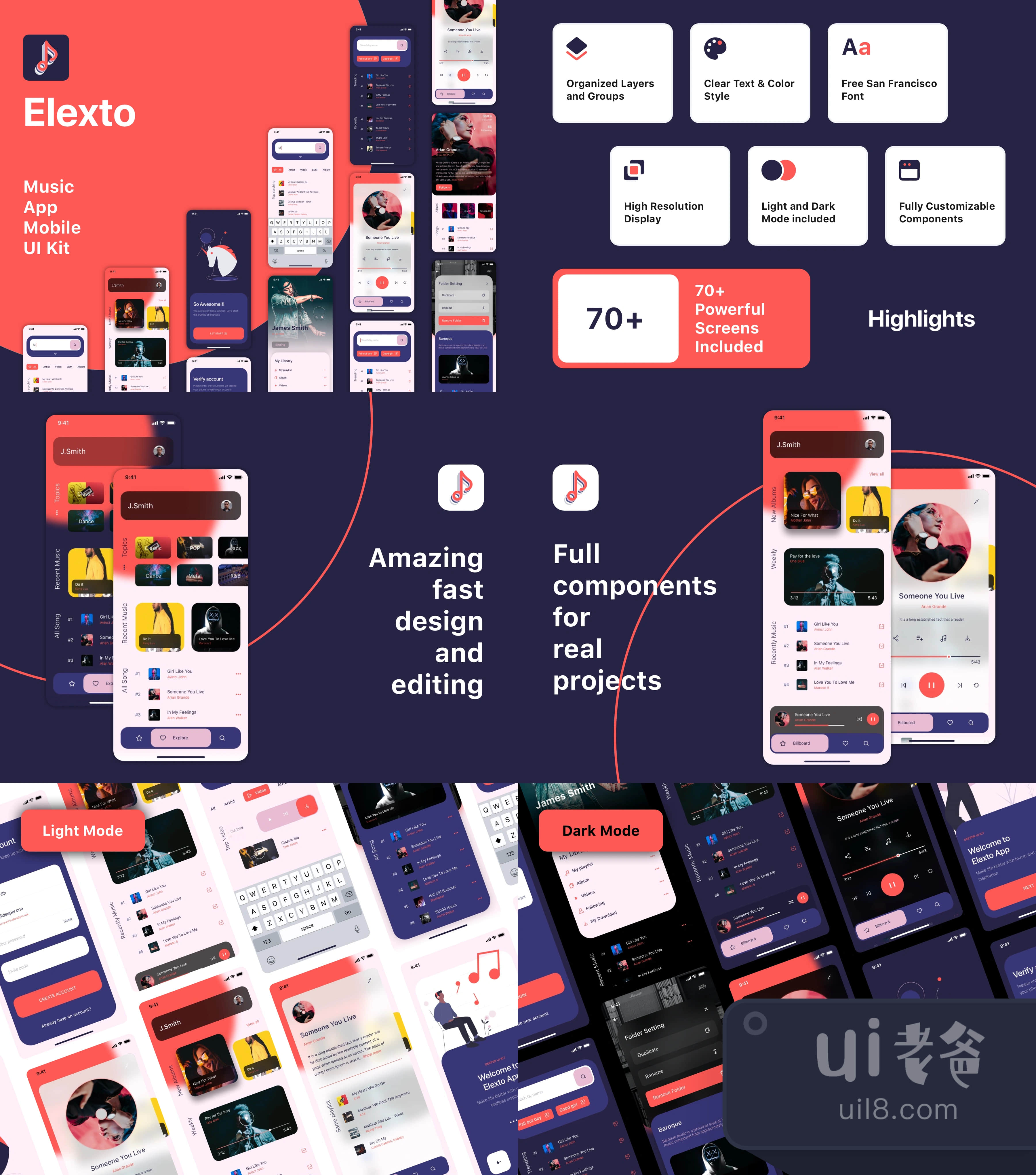 Elexto - 音乐应用UI套件 (Elexto - Music App UI Kit)插图1
