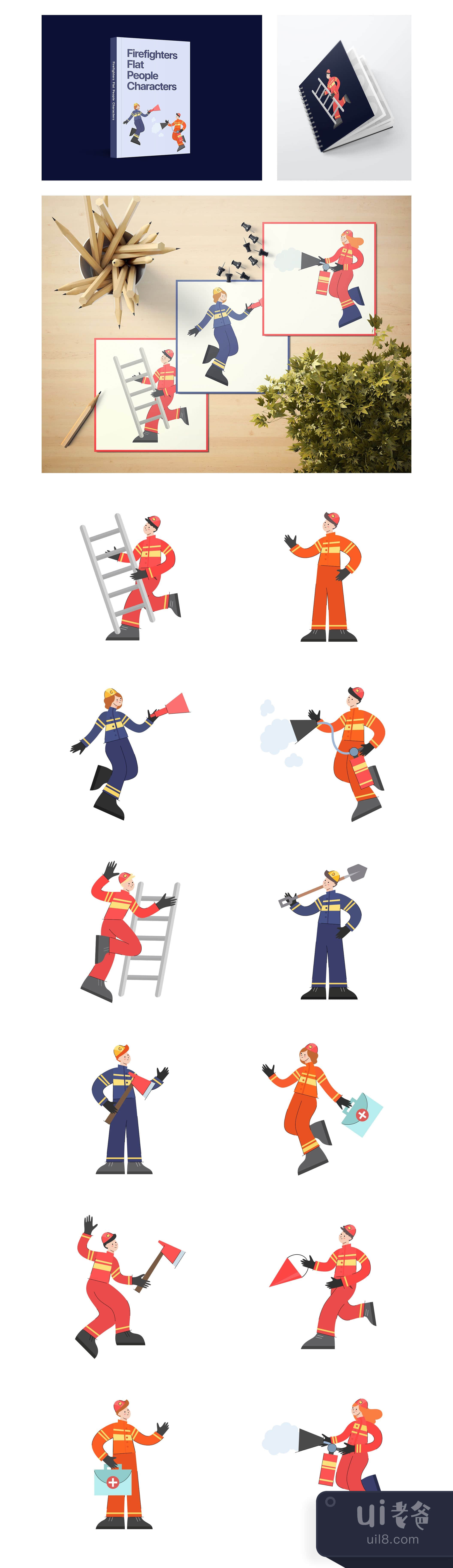 消防员平面人物形象 (Firefighters Flat People Characters)插图