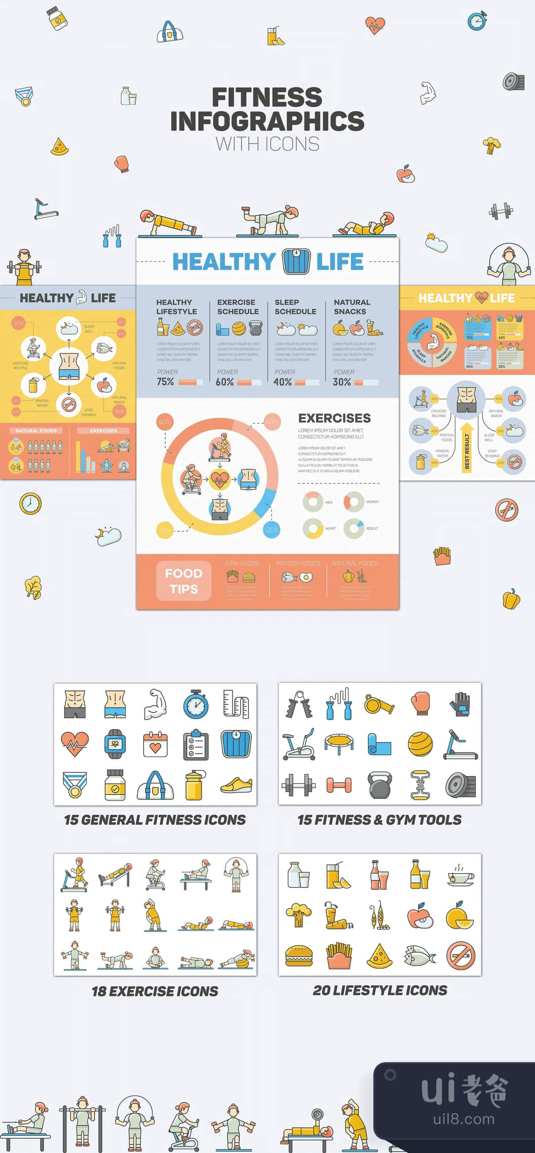 健身信息图表包 (Fitness Infographic Pack)插图