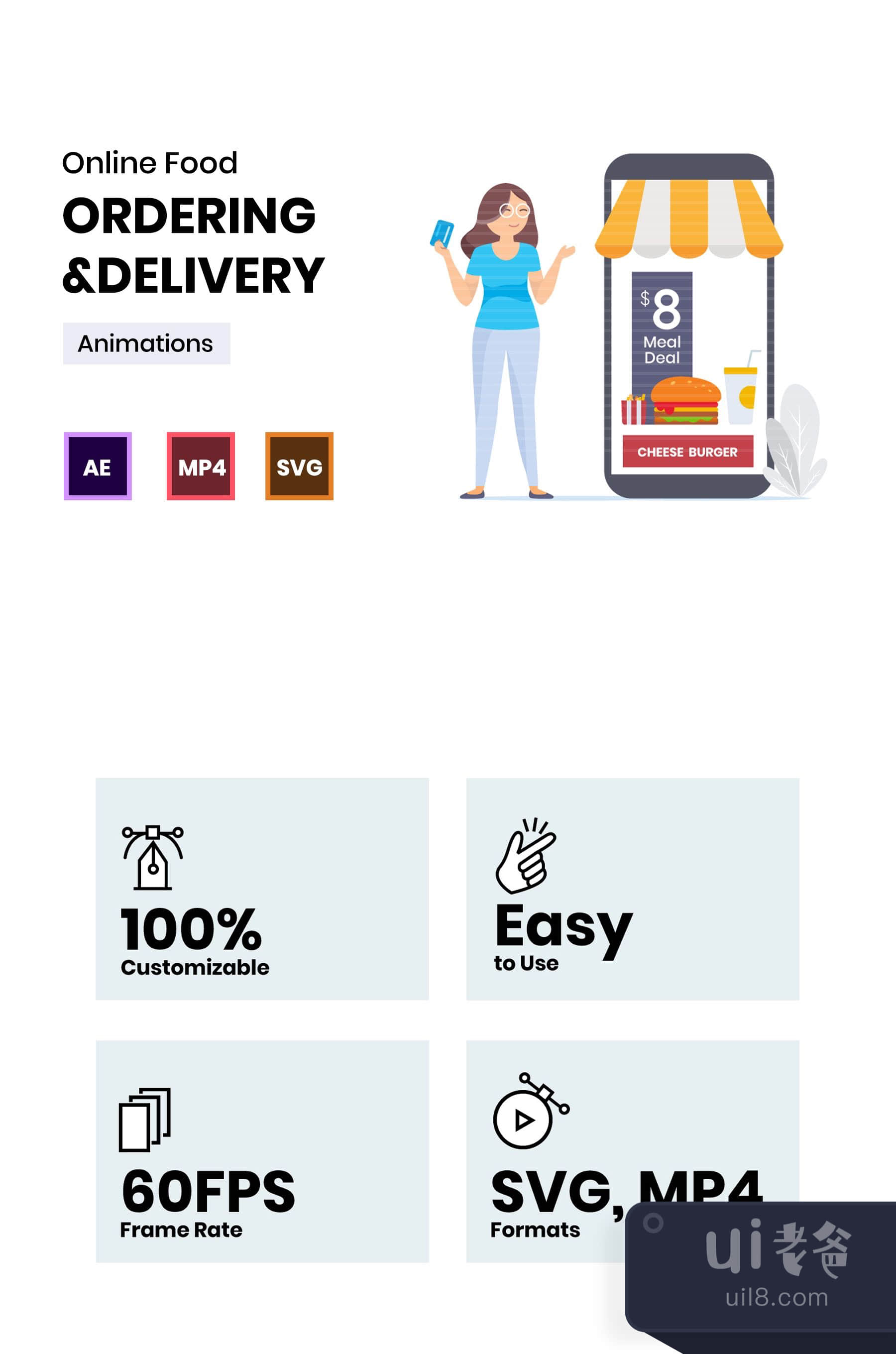 食品订购与配送动画 (Food Ordering & Delivery Animations)插图