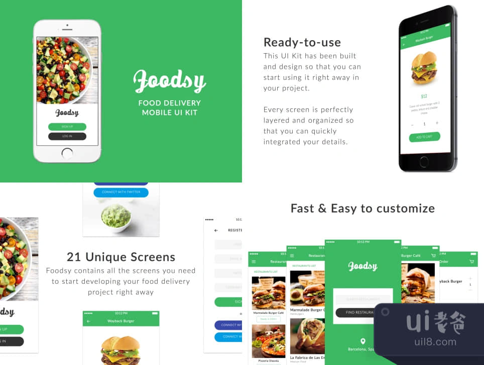Foodsy移动UI套件 (Foodsy Mobile UI Kit)插图1