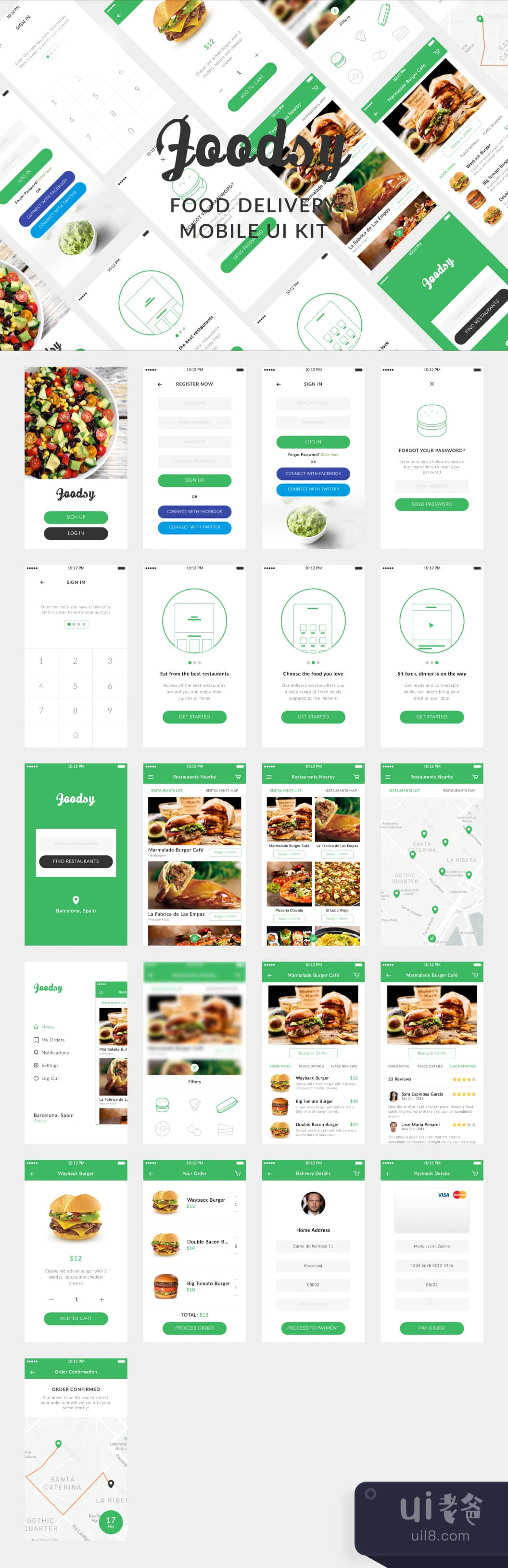 Foodsy移动UI套件 (Foodsy Mobile UI Kit)插图