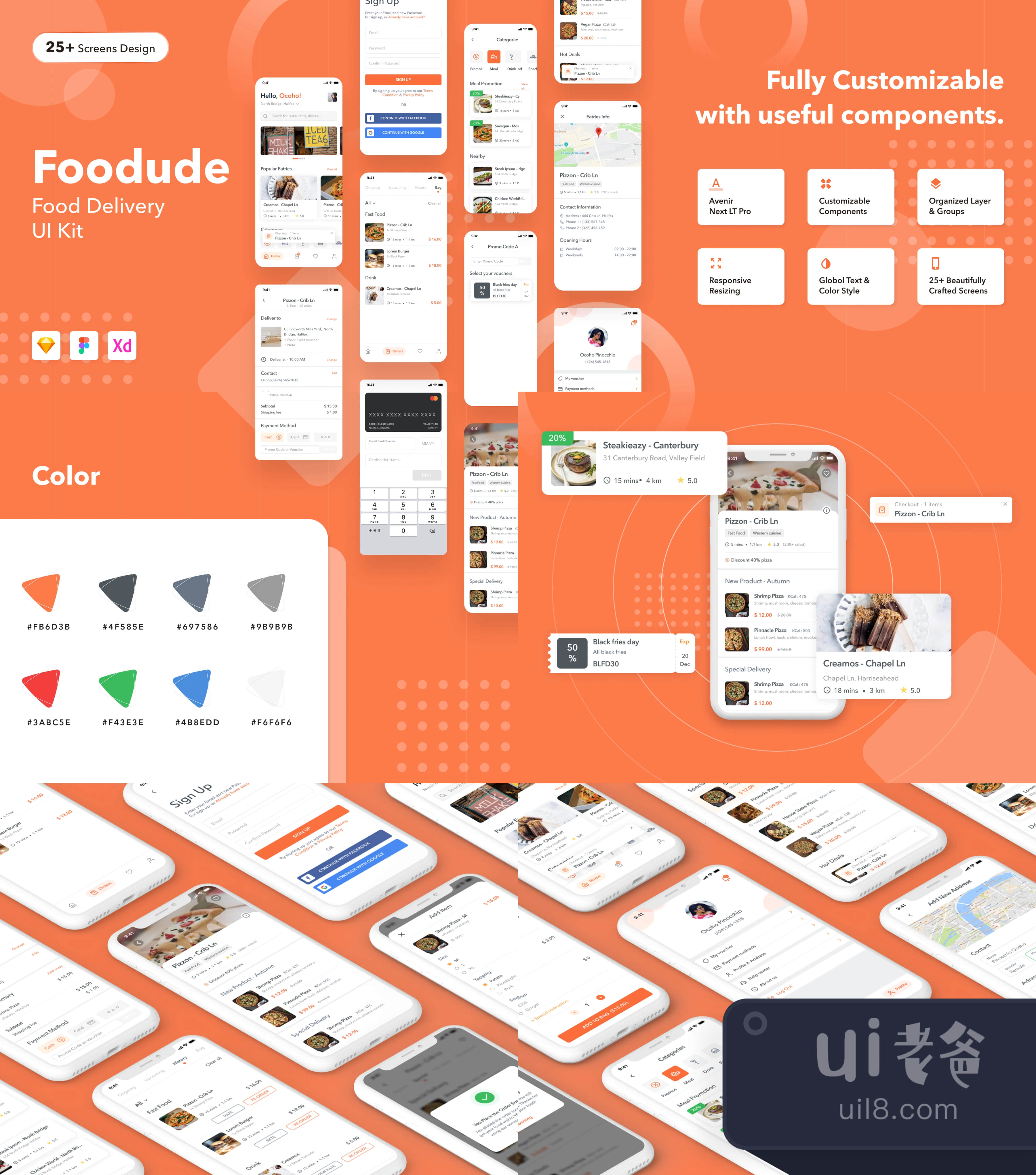 Foodude - 食品配送应用UI Kit (Foodude - Food Delivery Ap插图1