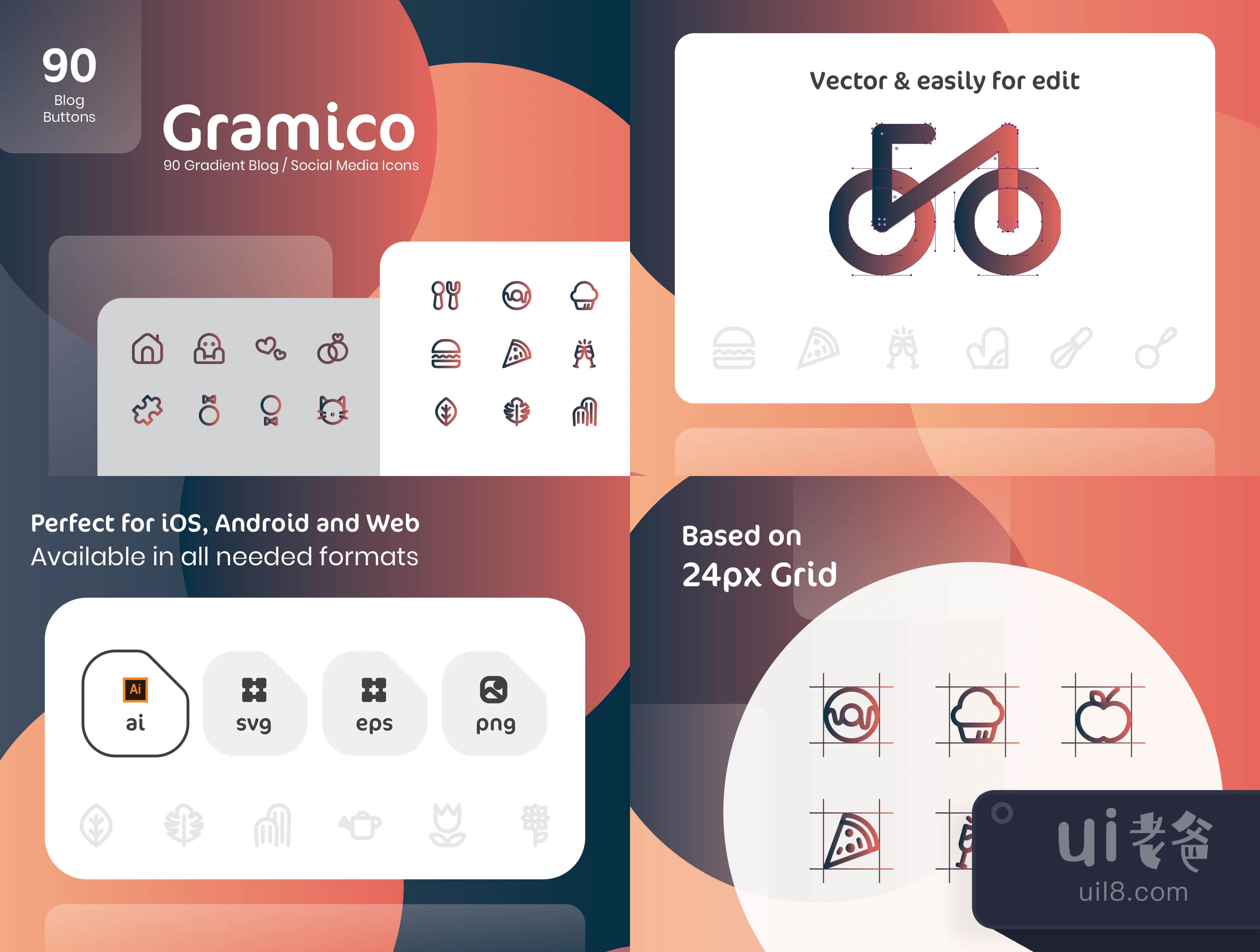 Gramico 90个博客图标按钮组 (Gramico 90 Blog Icons Buttons插图1