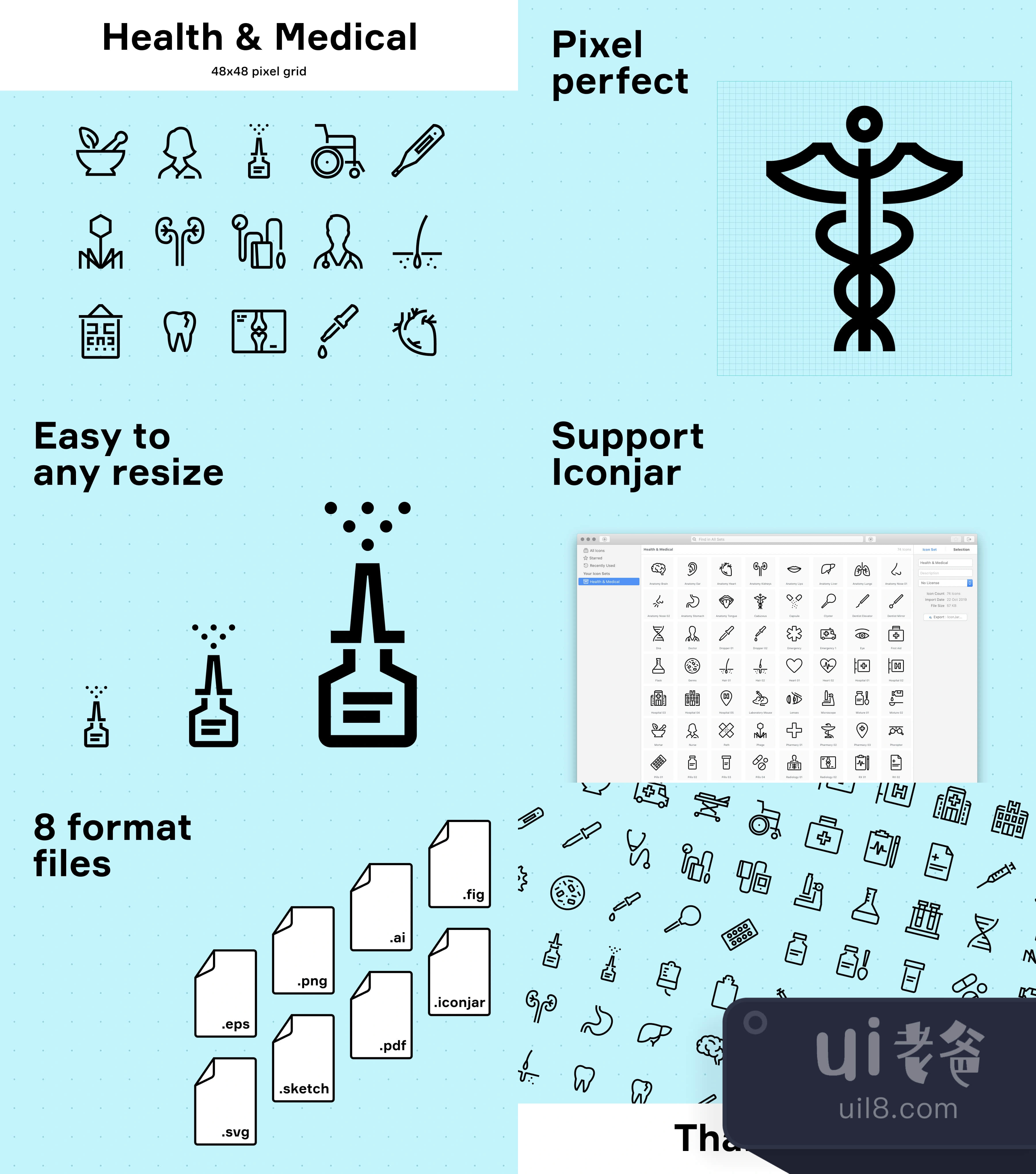 健康医疗线状图标 (Health  Medical Line Icons)插图1