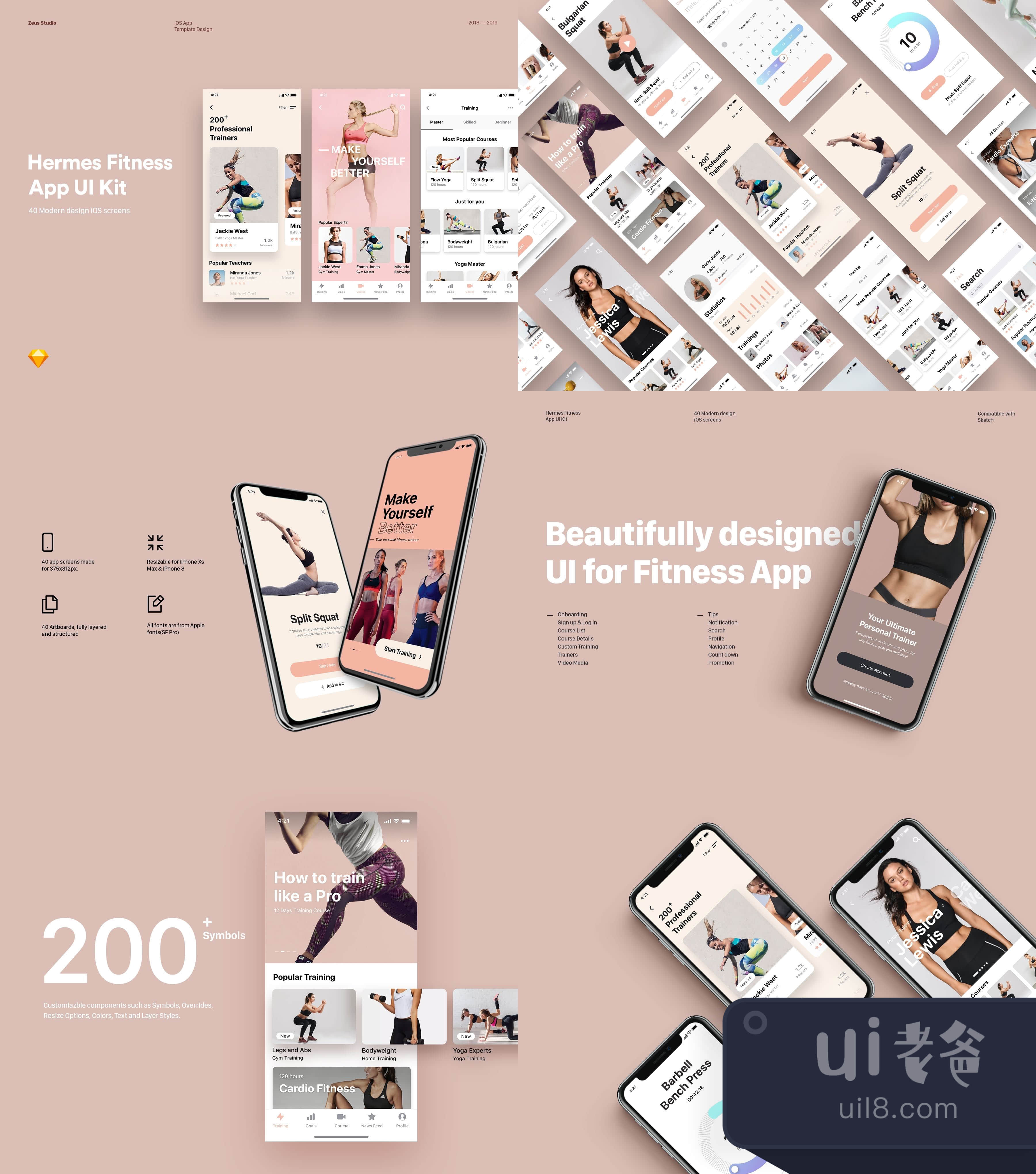 爱马仕健身移动应用UI套件 (Hermes Fitness Mobile App UI Kit)插图1