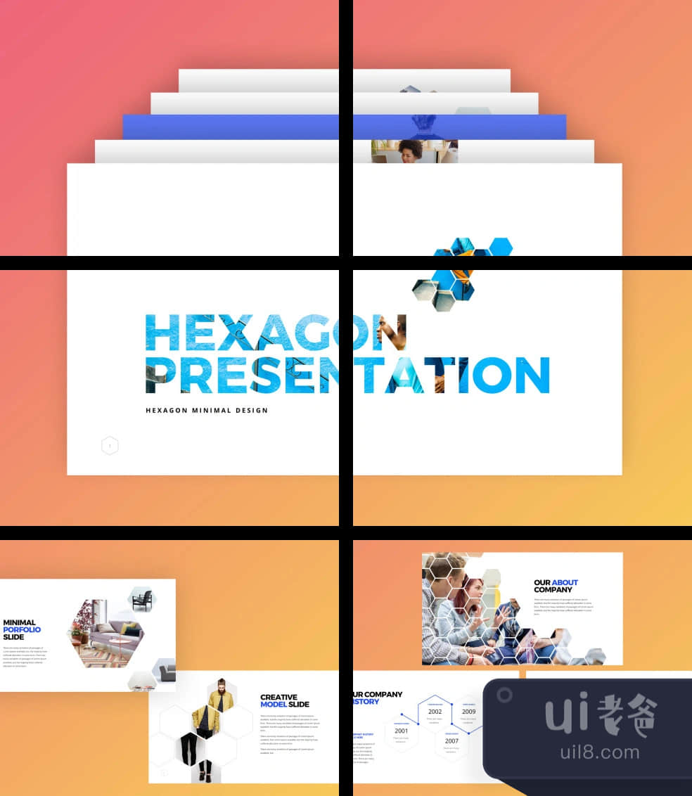 六边形演示模板 (Hexagon Presentation Template)插图1