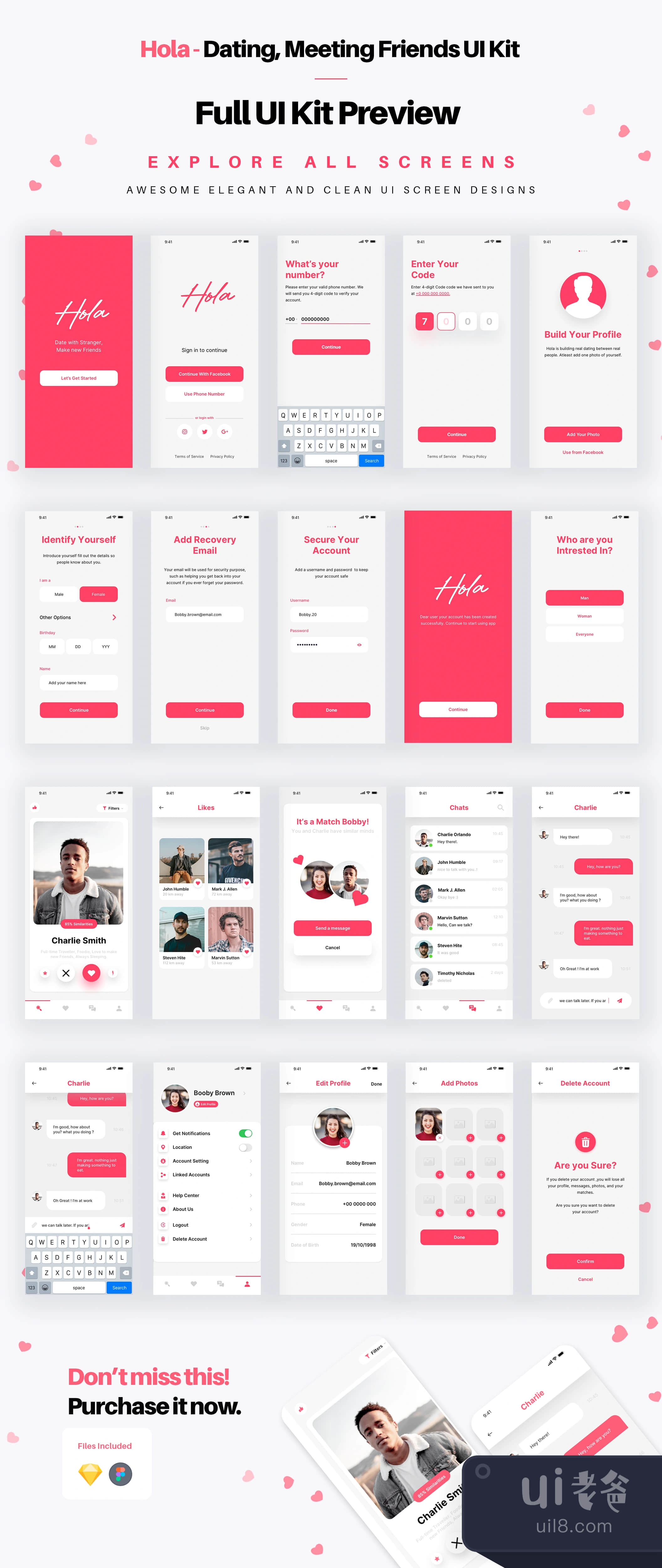 Hola - 约会关系社交媒体应用UI Kit (Hola - Dating Relationshi插图