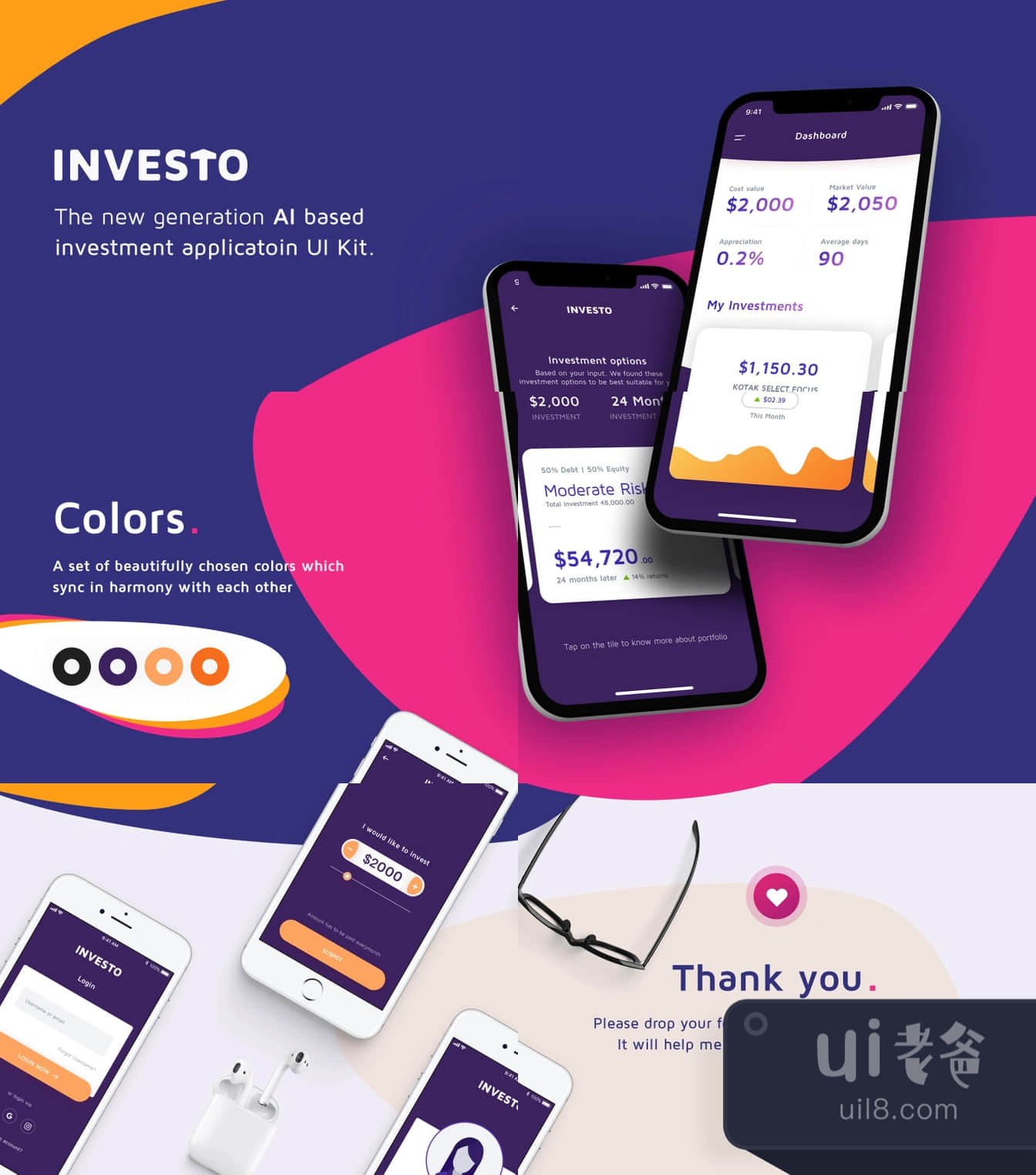 梦幻般的社交套装 (Investo UI Kit)插图1