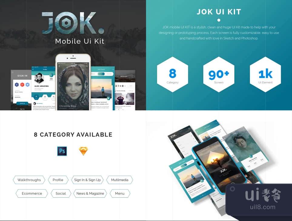 JOK移动UI套件 (JOK Mobile UI Kit)插图1