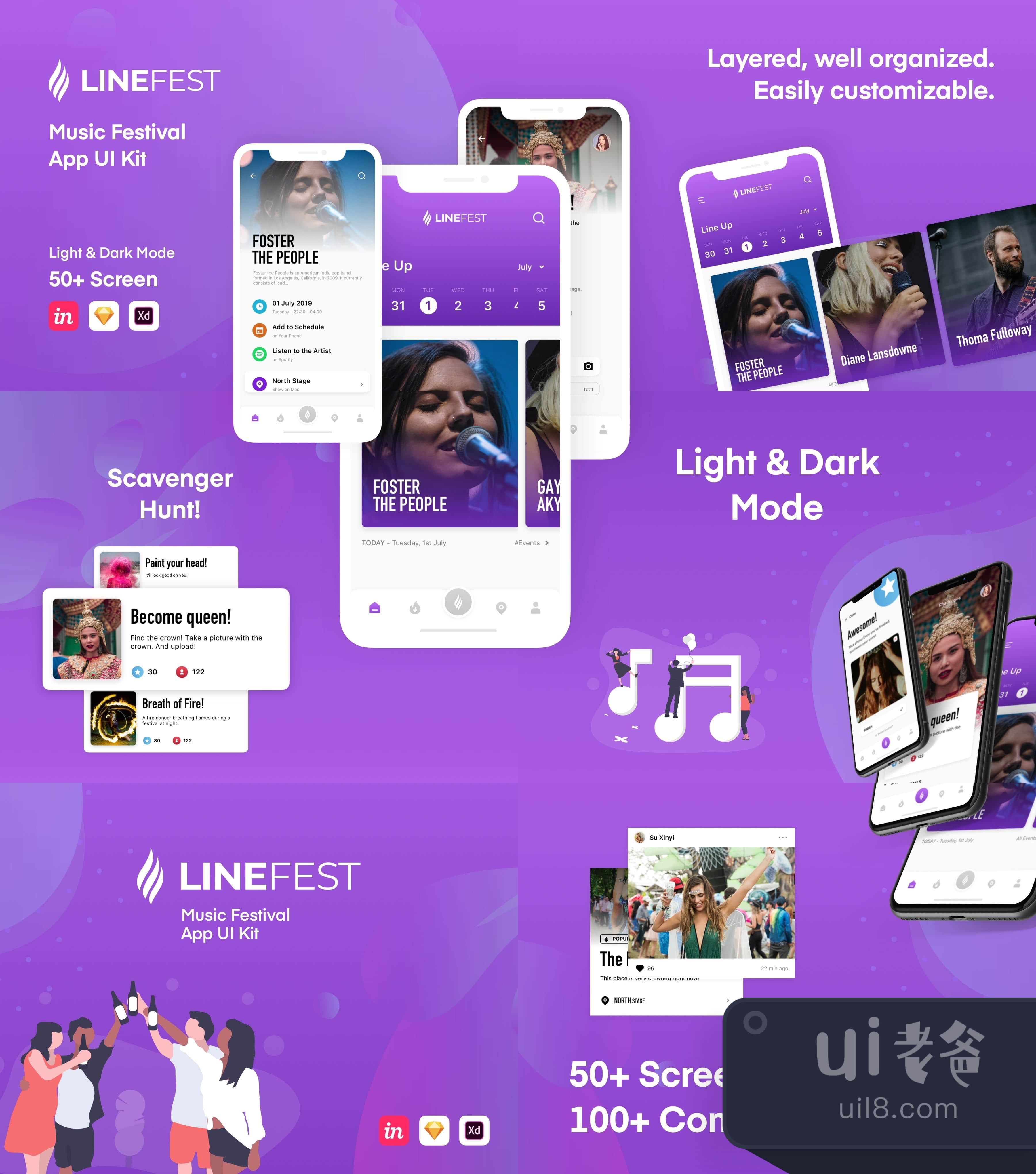 LineFest - 音乐节移动应用UI套件 (LineFest - Music Festival插图