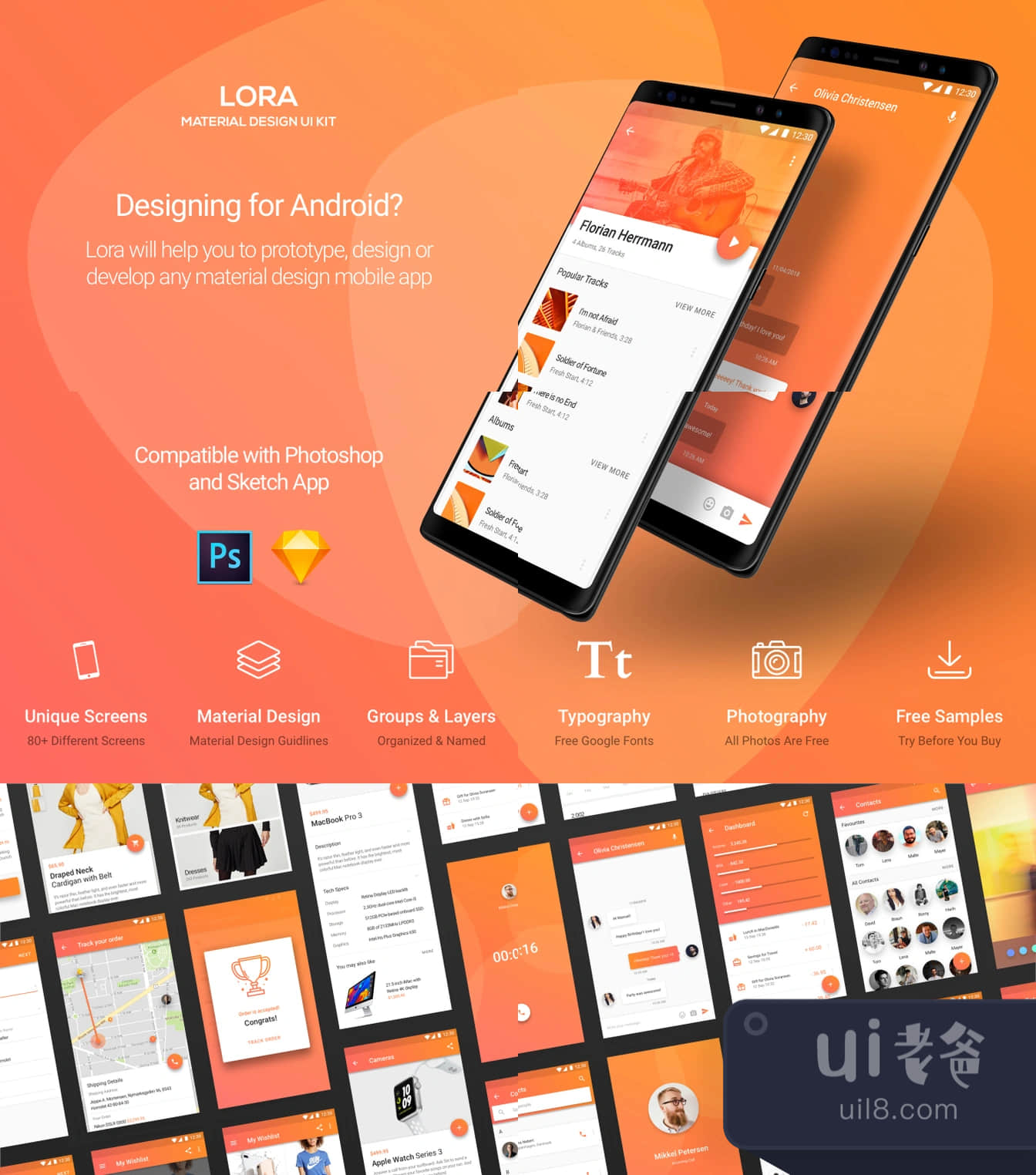 罗拉材质设计UI套件 (Lora Material Design UI Kit)插图1