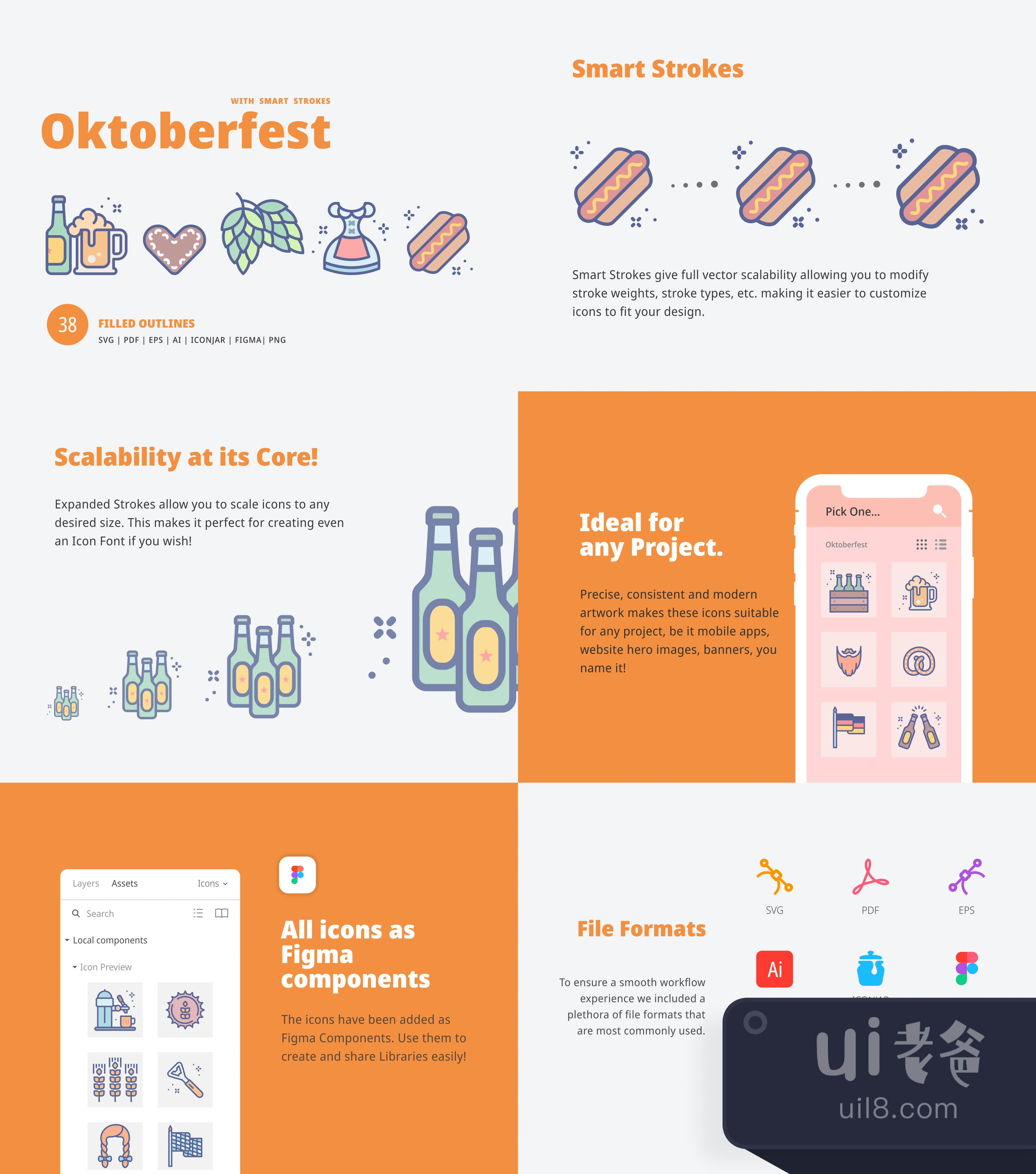 啤酒节填充式轮廓图标 (Oktoberfest Filled Outline Icons)插图1