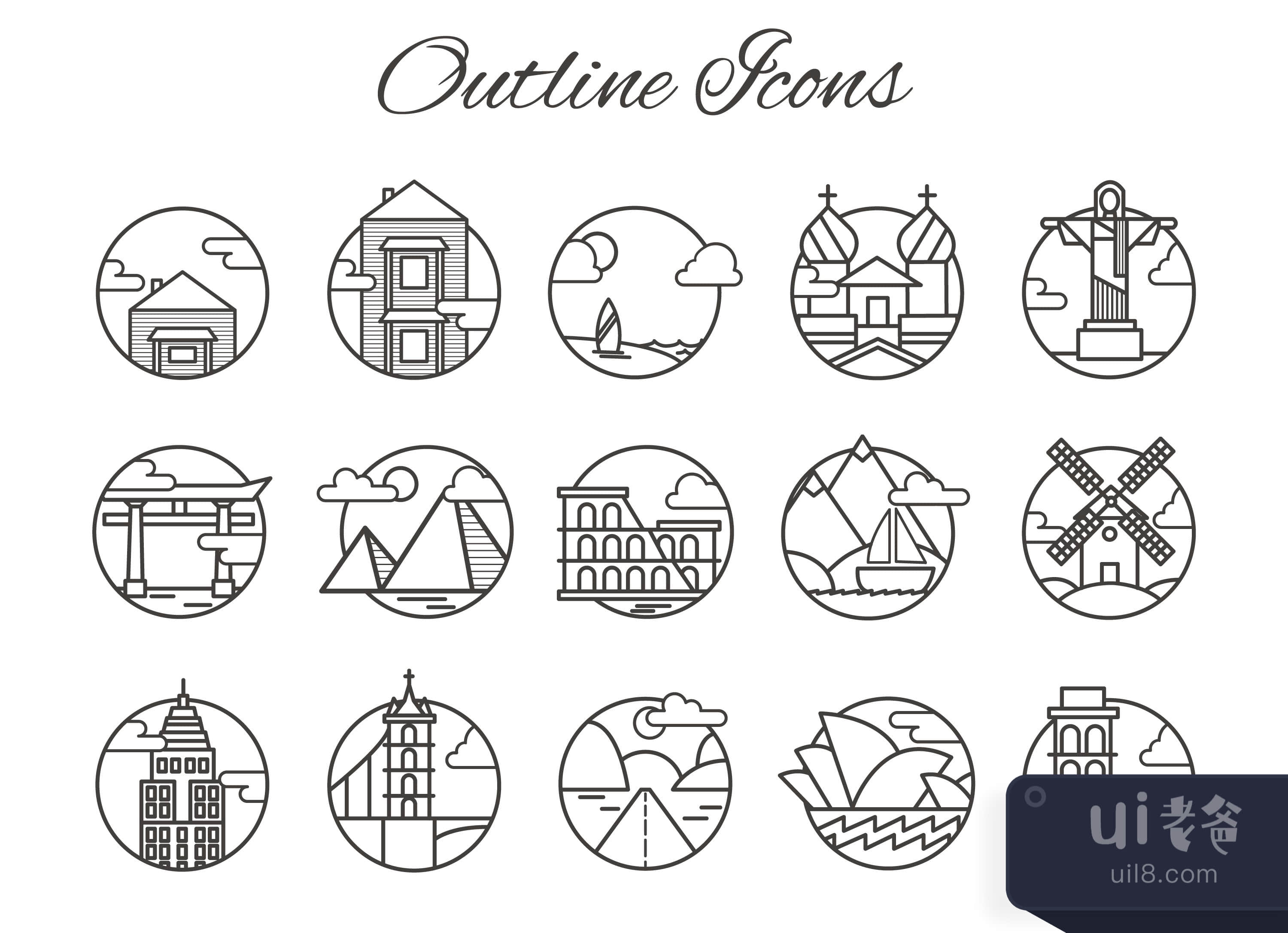 大纲式景观图标 (Outline landscape icons)插图