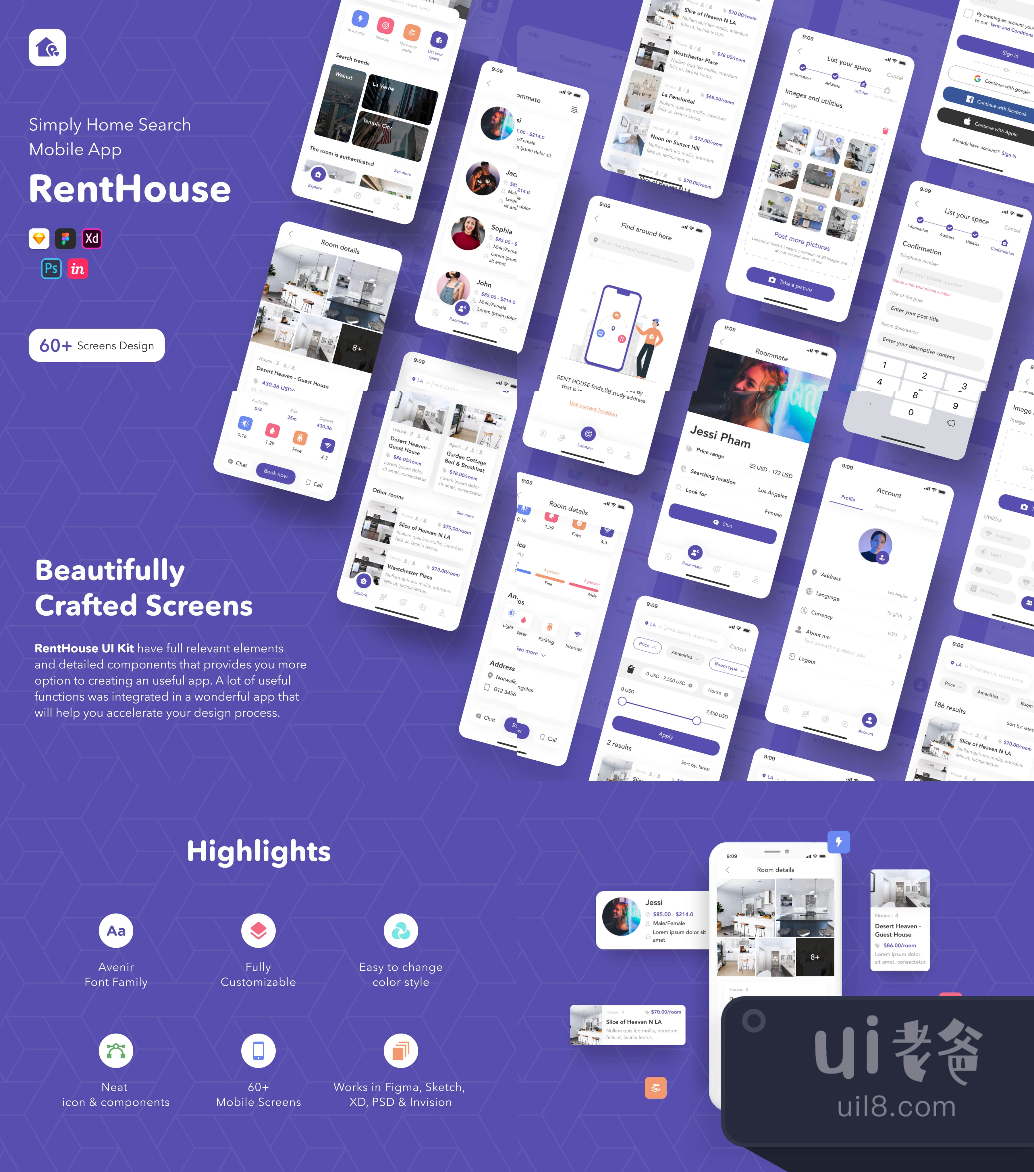 RentHouse - 简单的房屋搜索移动应用UI KIT (RentHouse - Simply插图