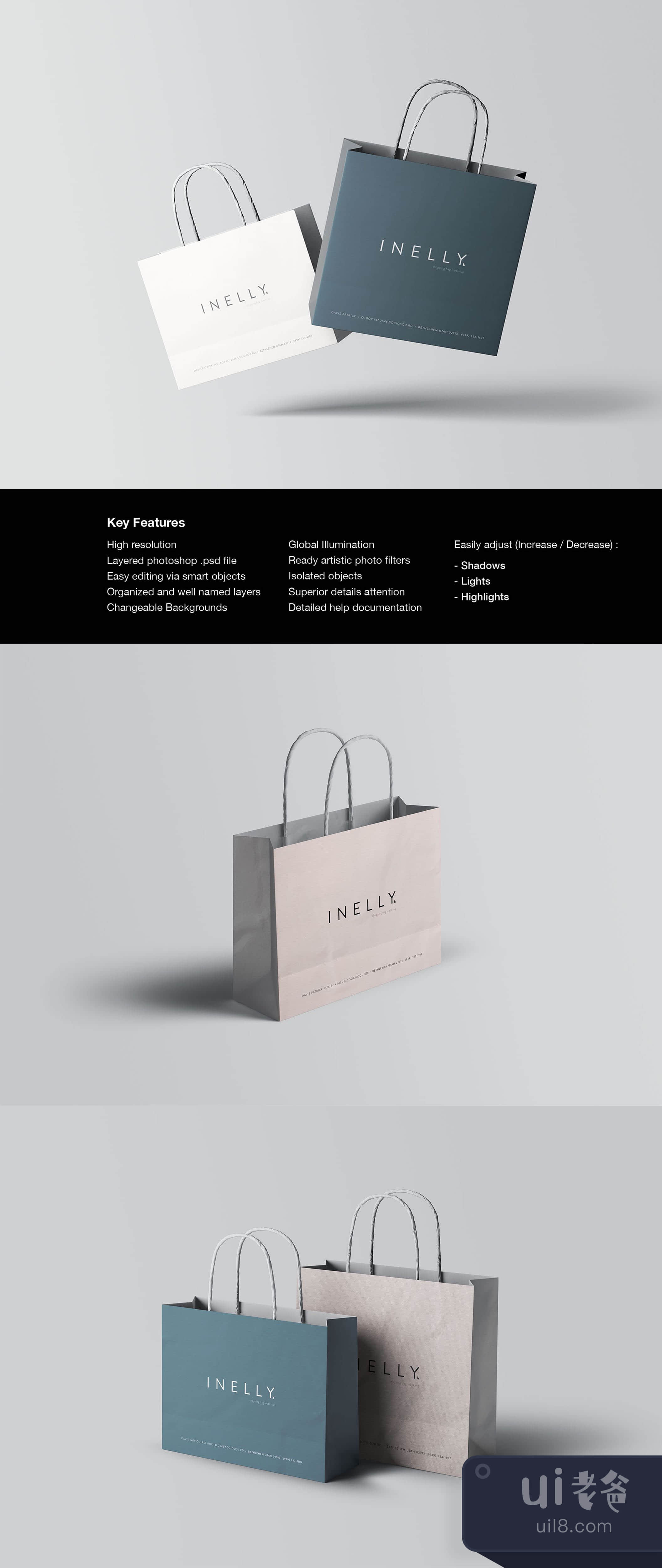 购物袋（纸质）模型 (Shopping Bag (Paper) Mockup)插图1