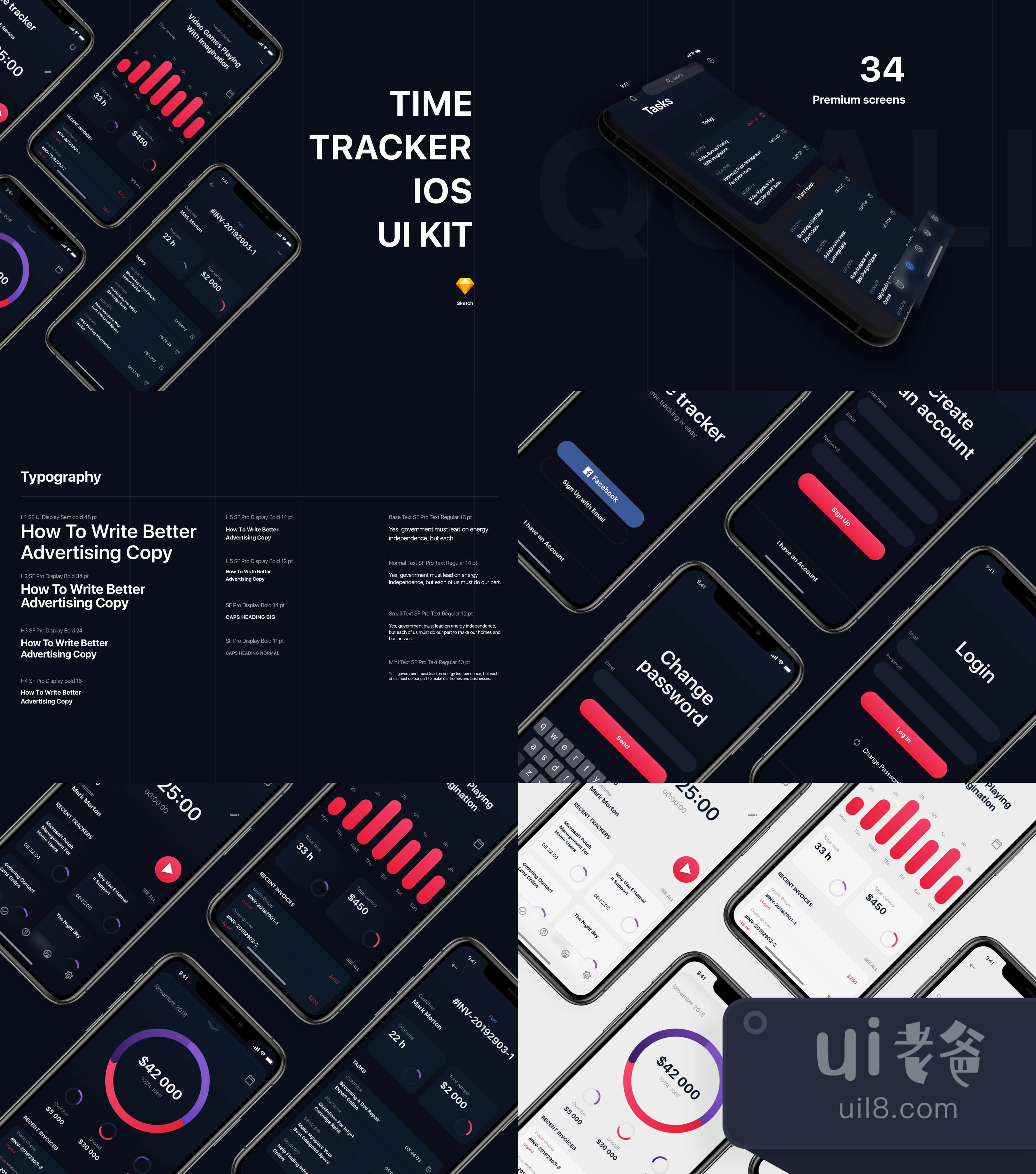 计时器iOS UI套件 (Timetracker iOS UI Kit)插图