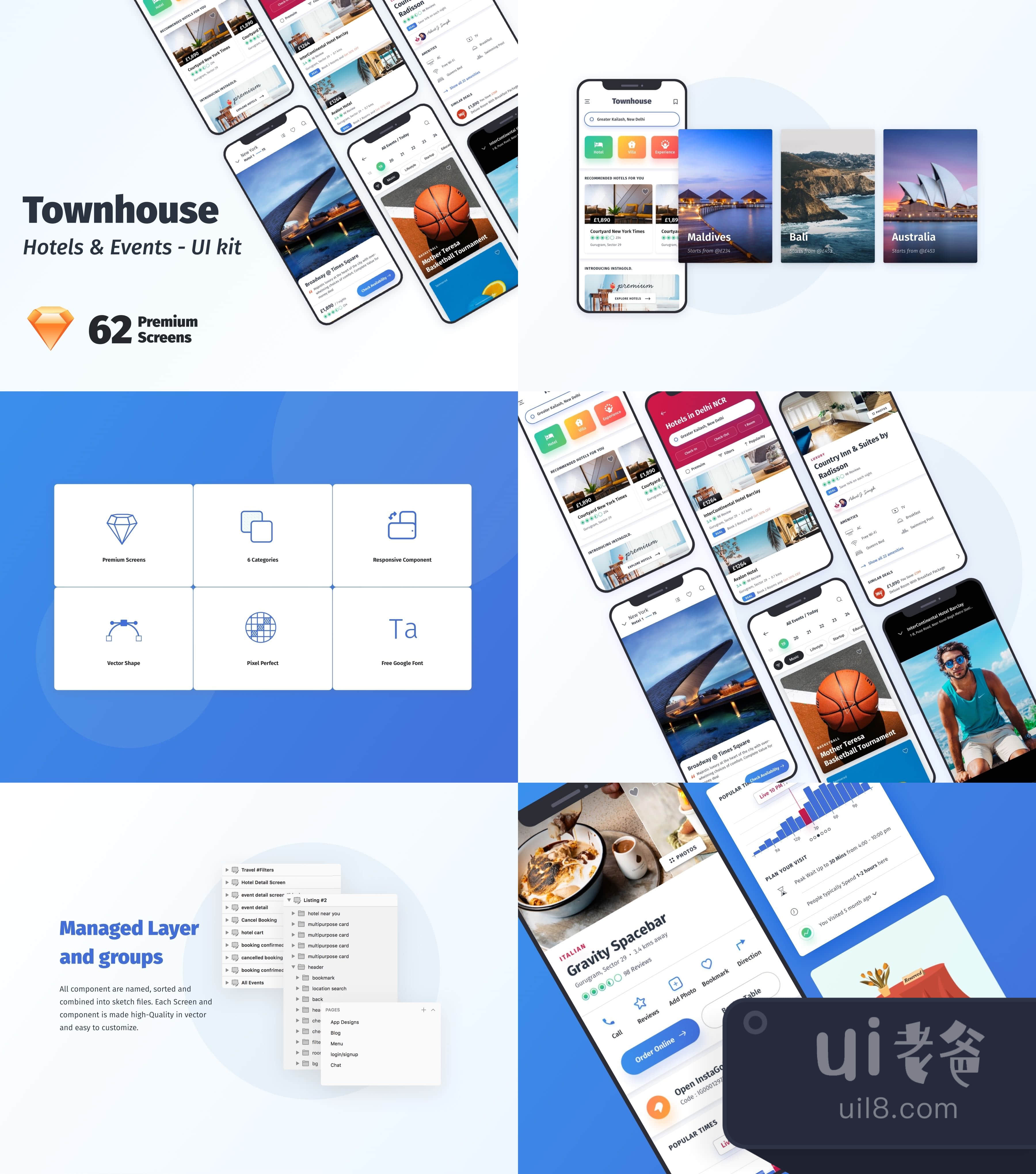 镇江移动应用UI包 (Townhouse Mobile App UI Kit)插图1