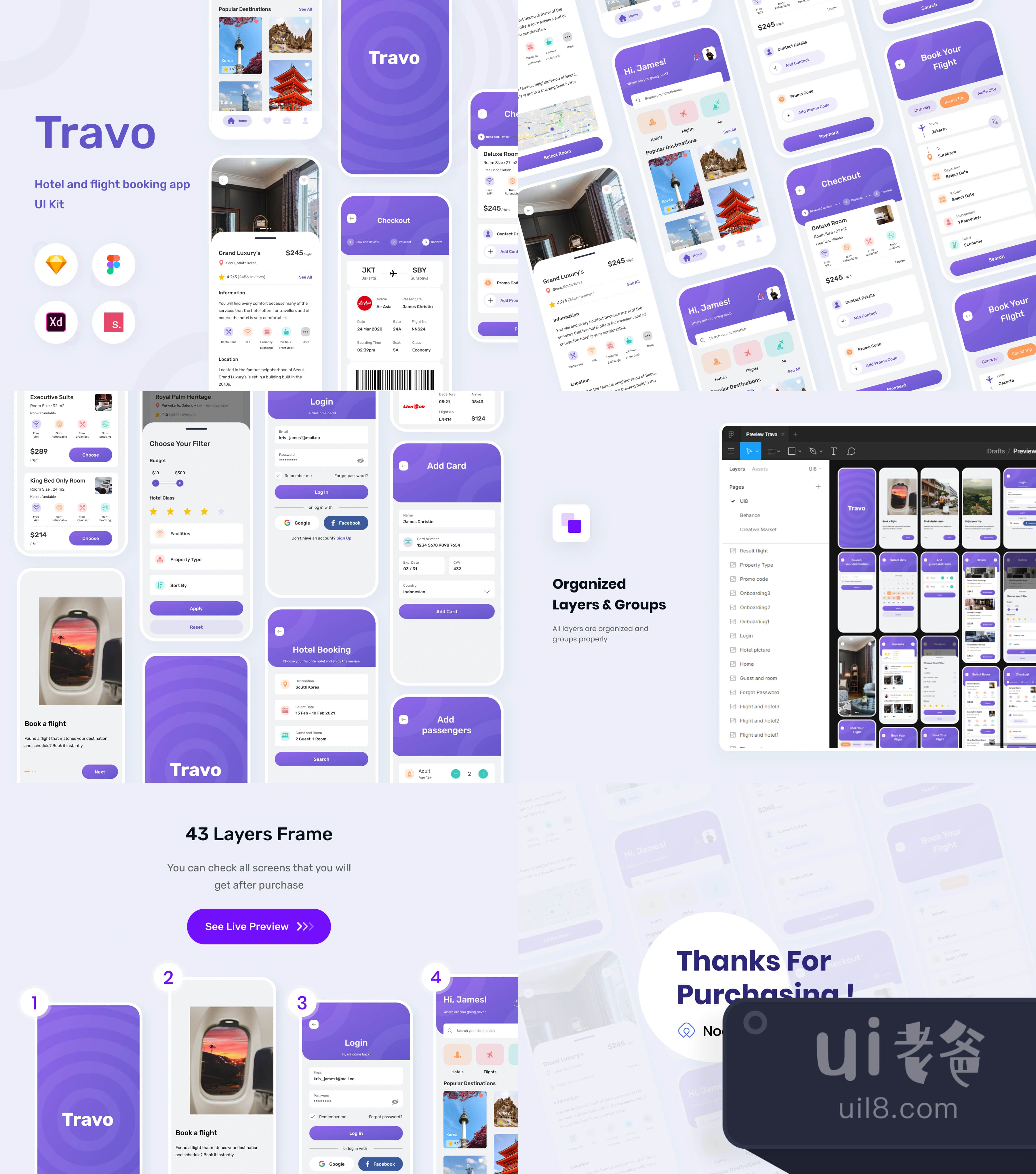 Travo Apps - 旅行航班和酒店的UI KIT (Travo Apps - UI KIT f插图