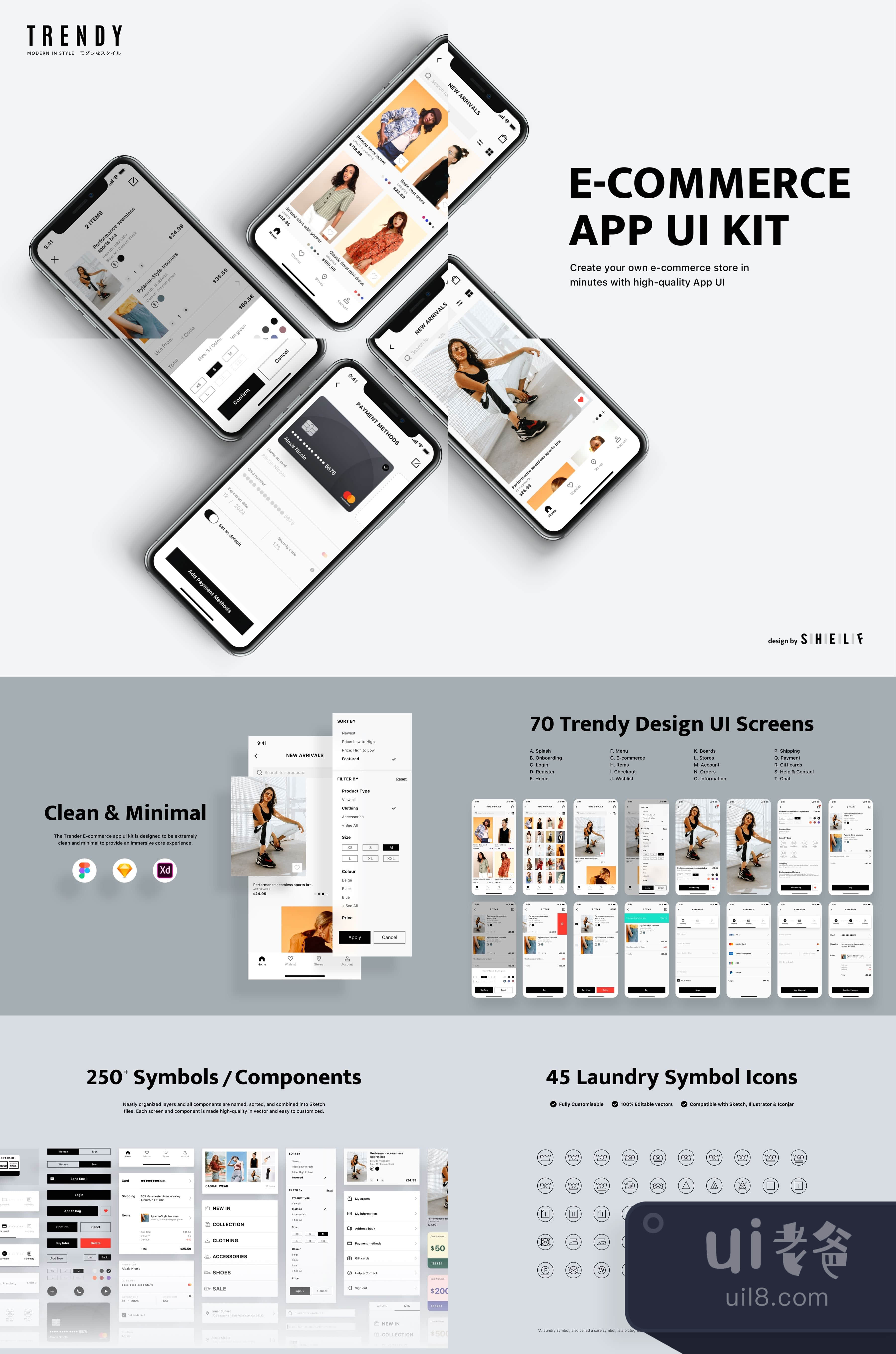 潮流的电子商务应用UI套件 (Trendy E-commerce App UI kit)插图1