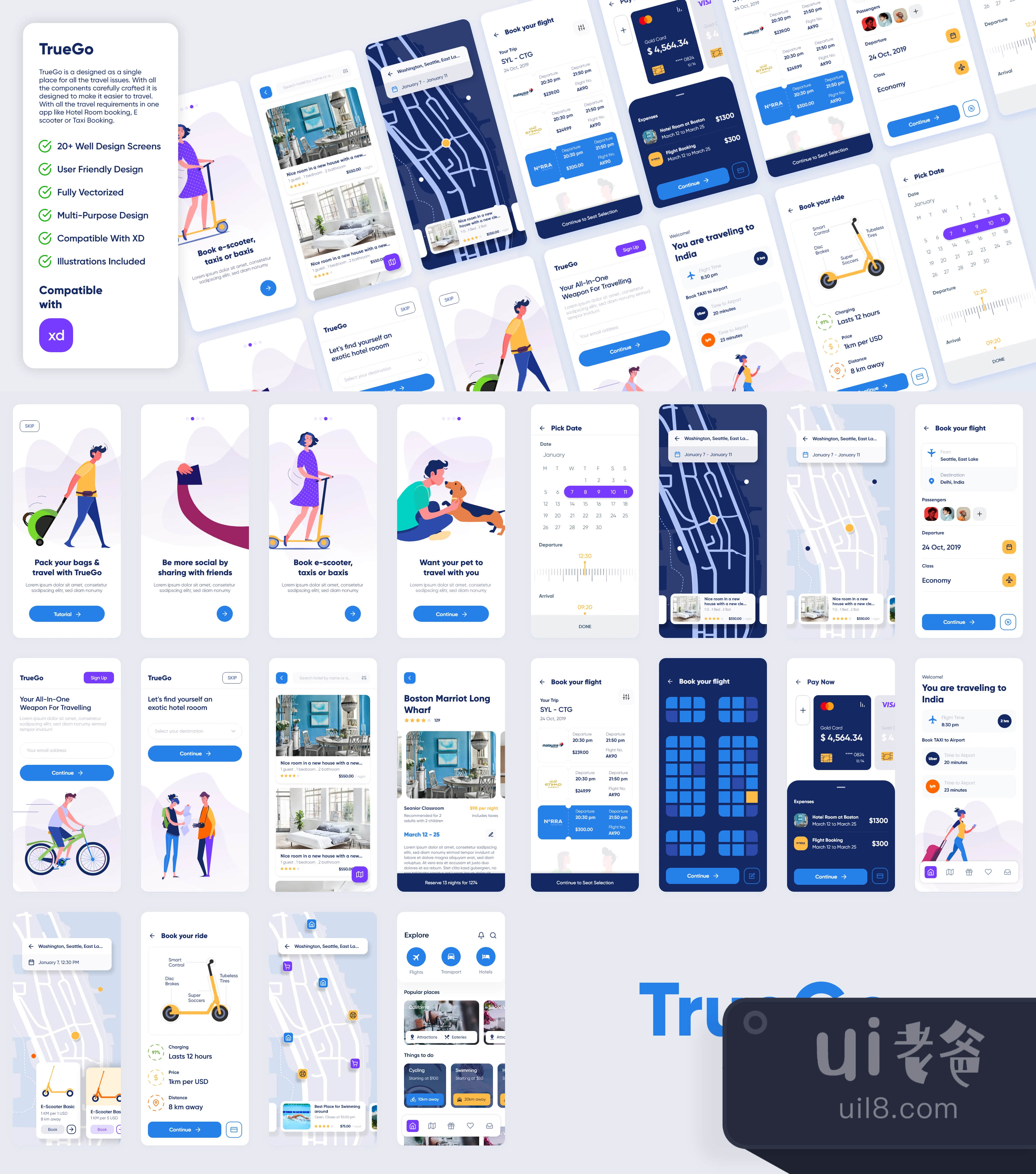 TrueGo旅游应用UI套件 (TrueGo Travel App UI Kit)插图
