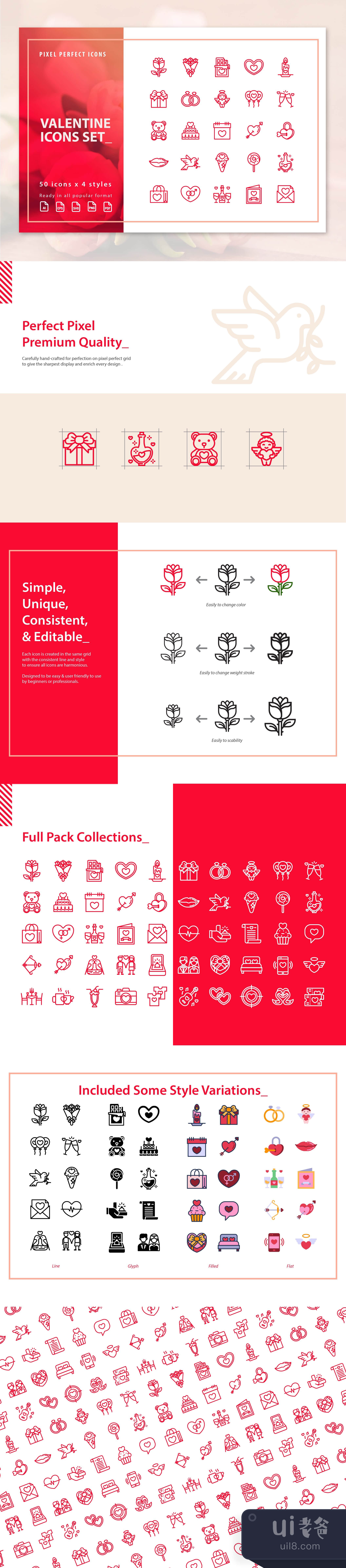 情人节图标集 (Valentine Icons Set)插图