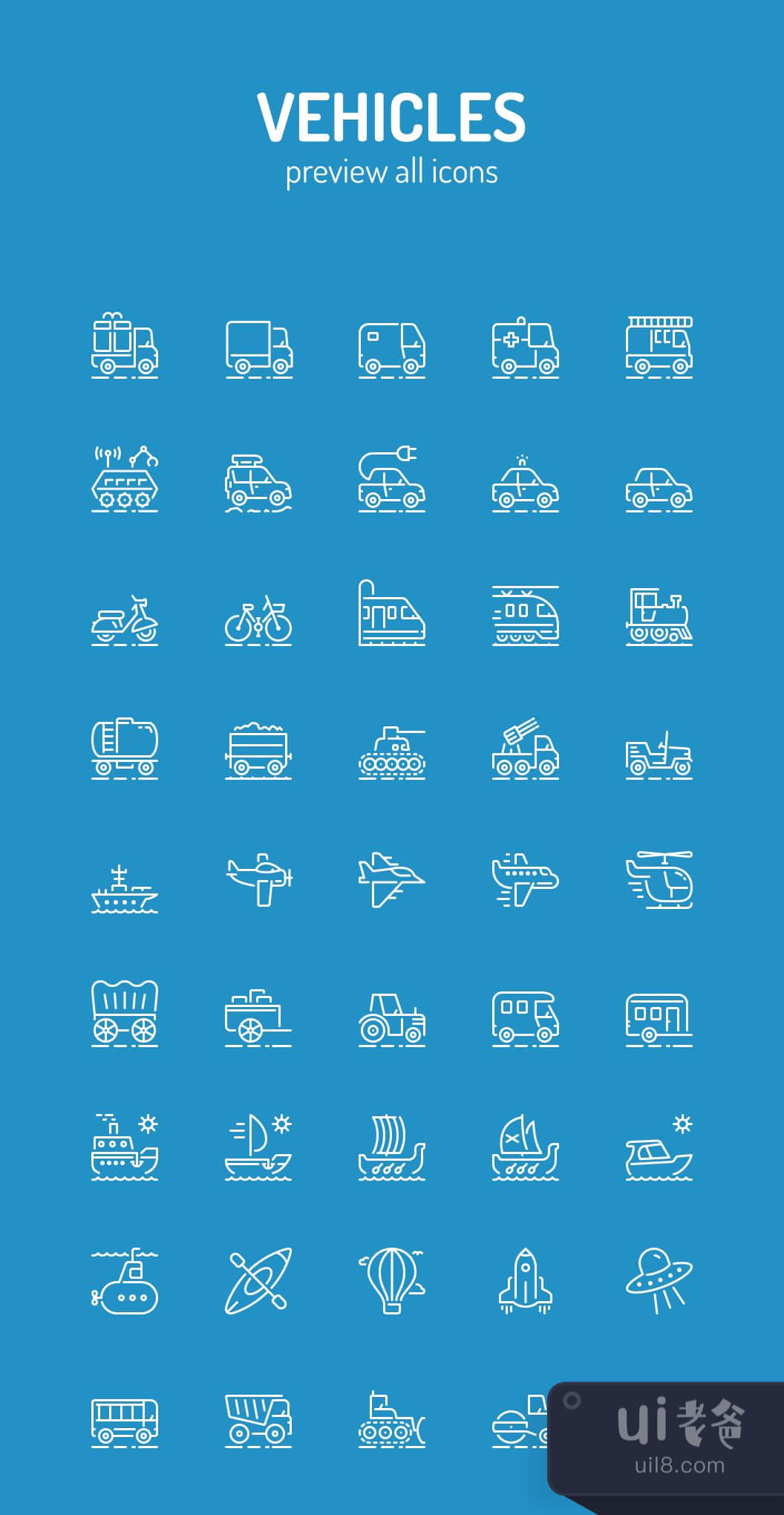 车辆线条图标 (Vehicles Line Icons)插图