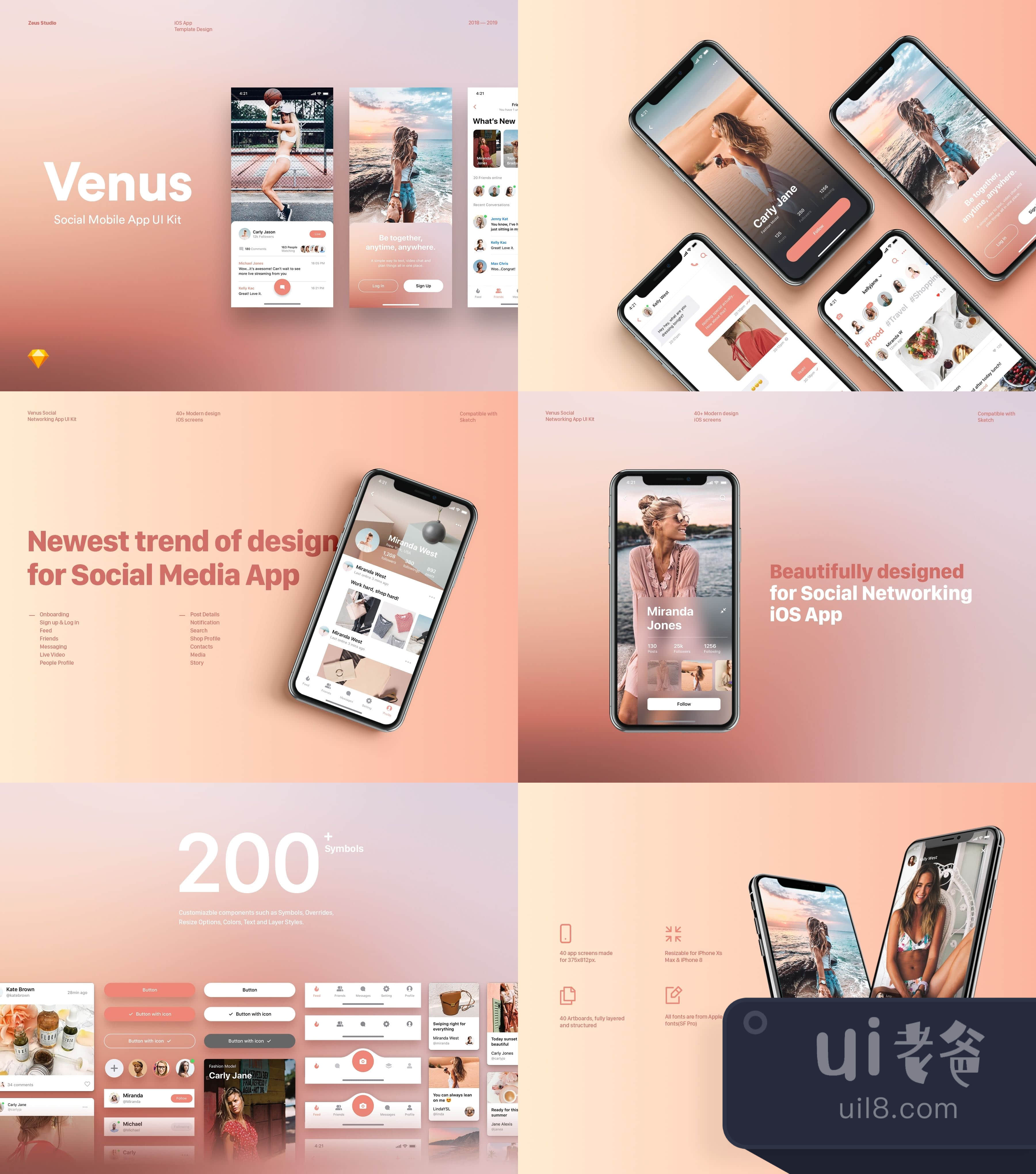 维纳斯社会移动UI套件 (Venus Social Mobile UI Kit)插图1