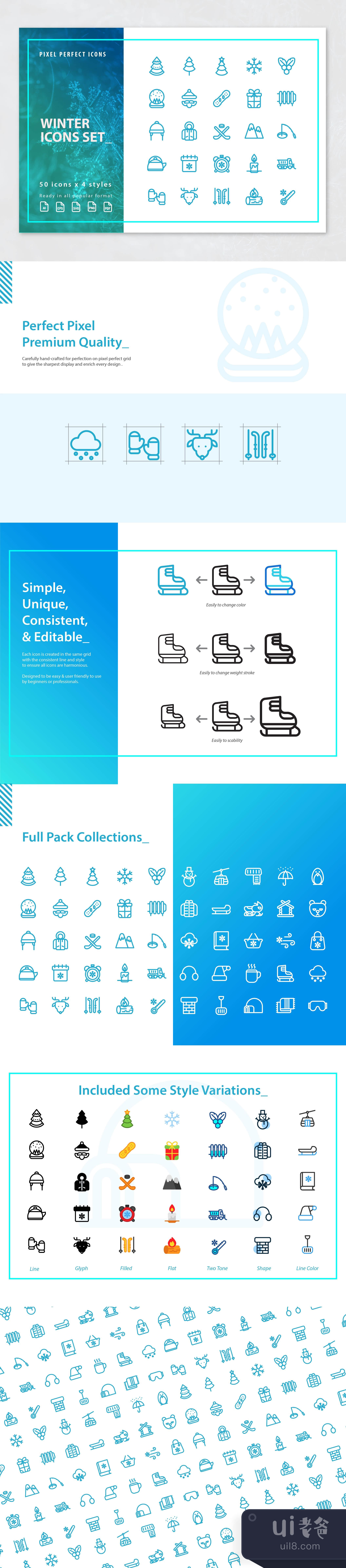 冬季图标集 (Winter Icons Set)插图