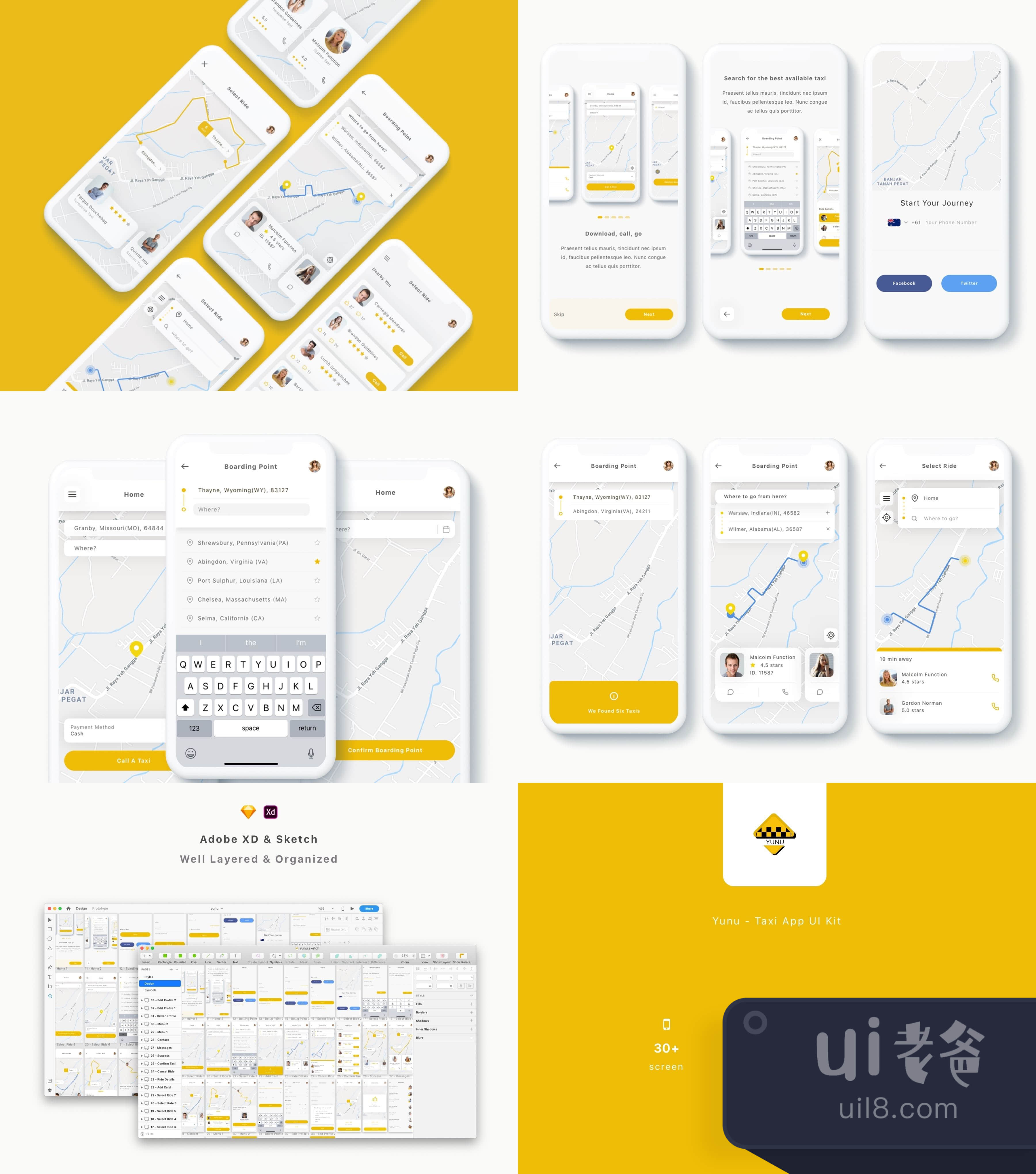 Yunu - 出租车应用程序UI套件 (Yunu - Taxi App UI Kit)插图1