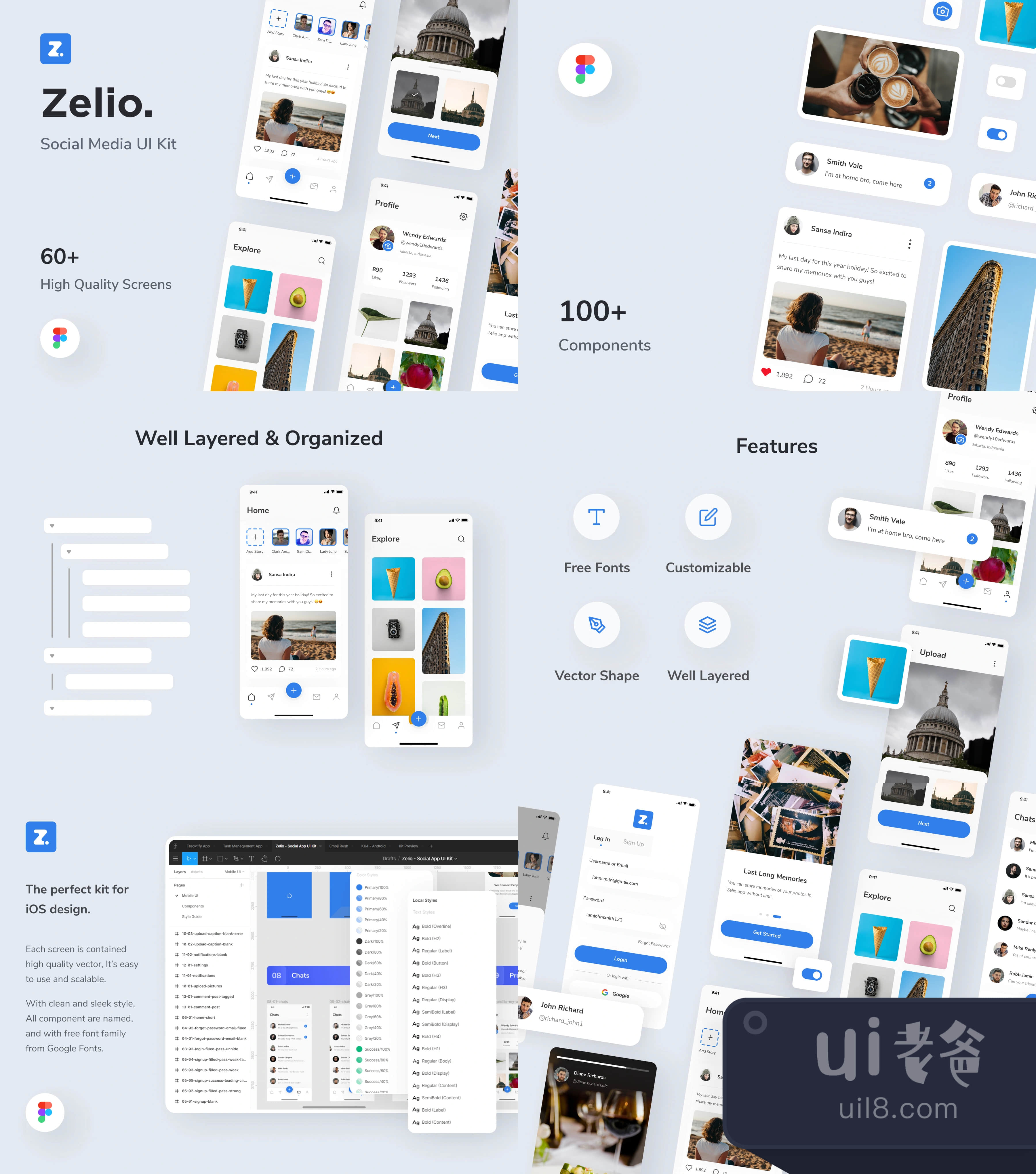 Zelio - 社交媒体应用程序UI套件 (Zelio - Social Media App UI插图1