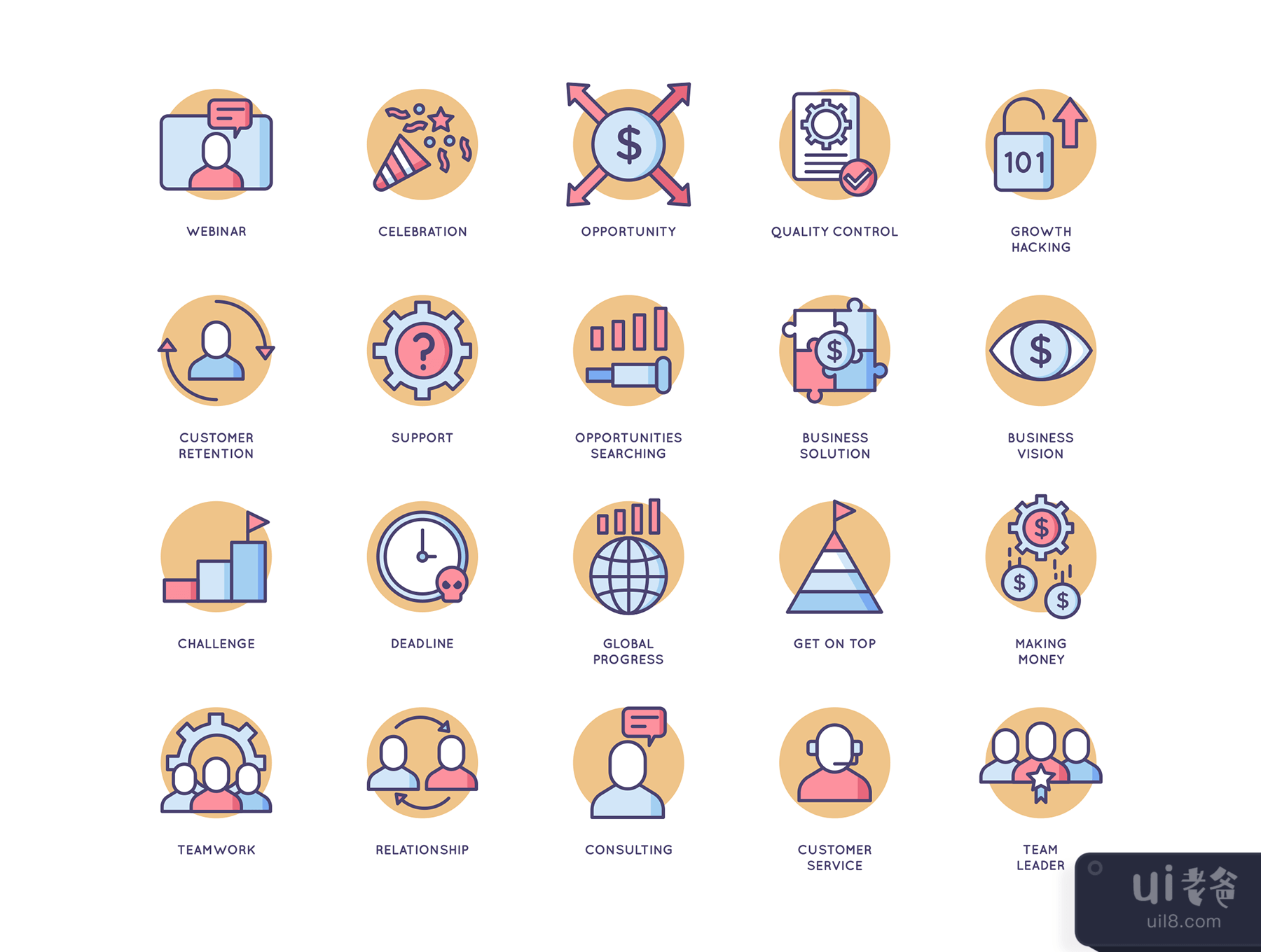 85个商业图标奶油色系列 (85 Business Icons Butterscotch Series)插图3