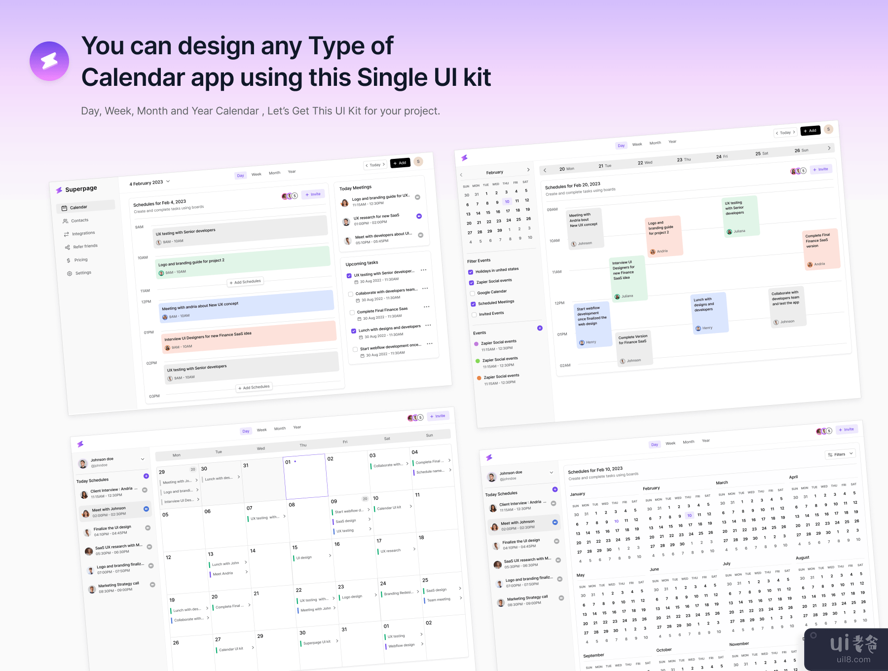 日历网络应用程序 UI 工具包 (Calendar Web app UI kit)插图2