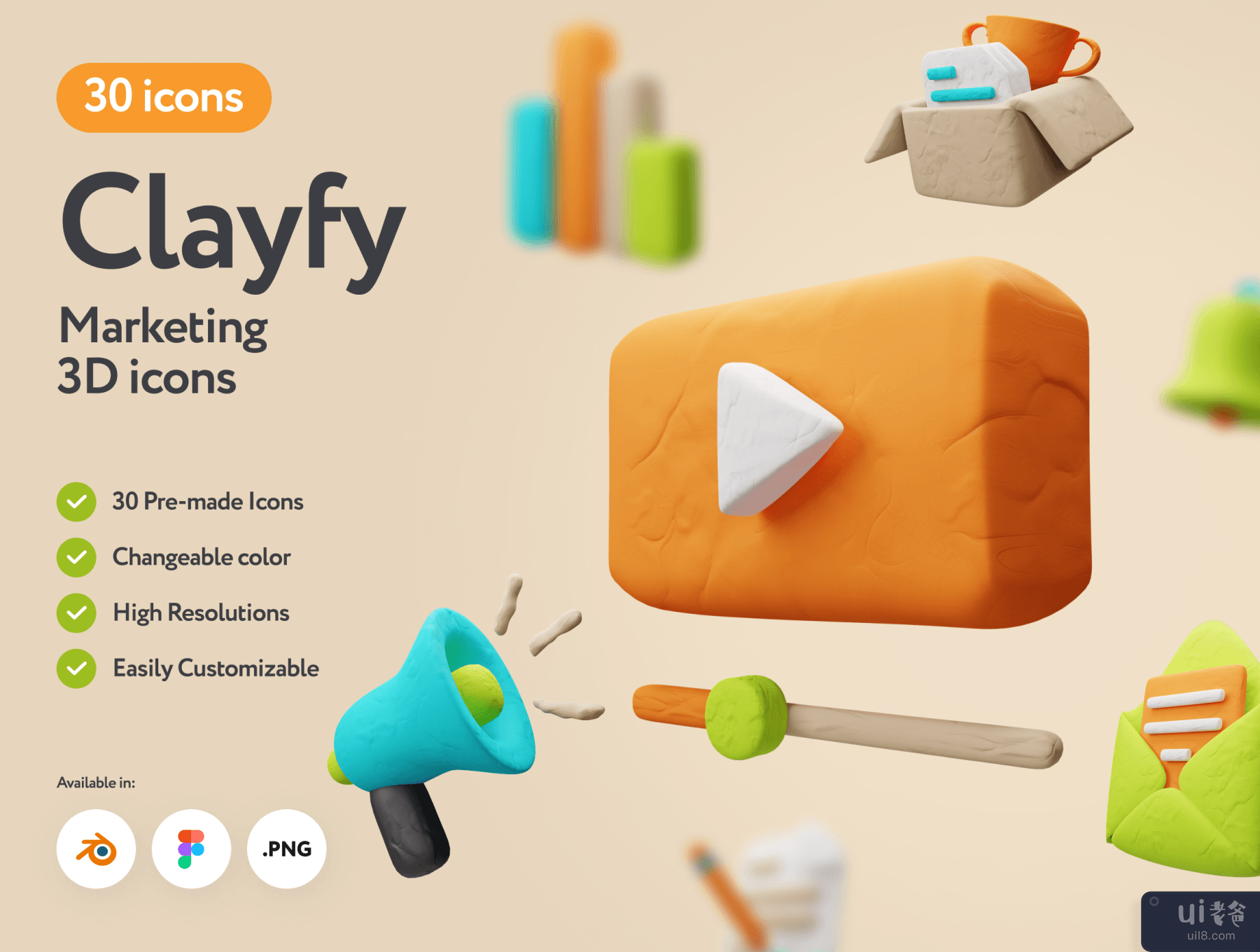 Clayfy 营销 3D 图标 (Clayfy Marketing 3D Icons)插图5