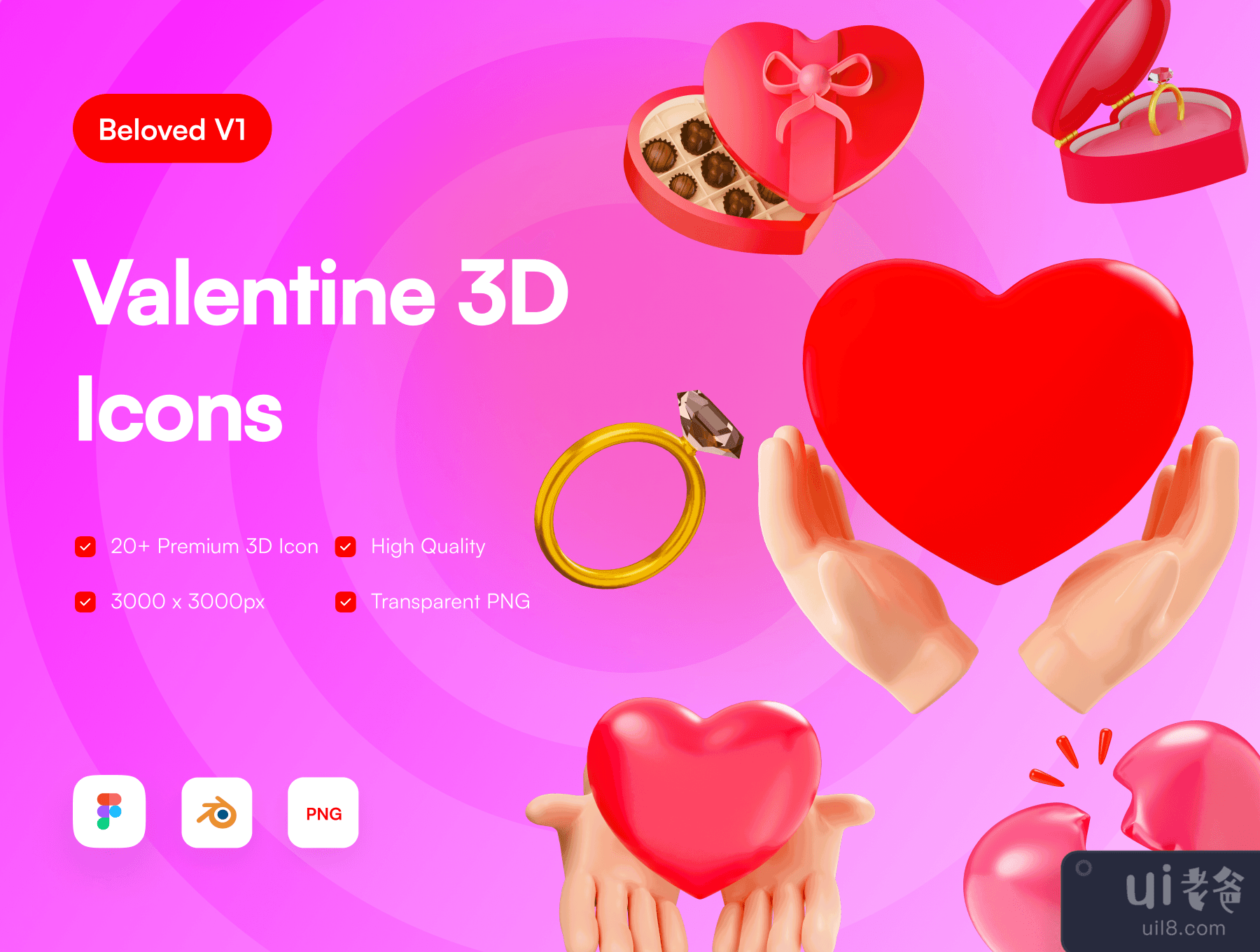 情人节3D图标 (Valentine 3D Icons)插图