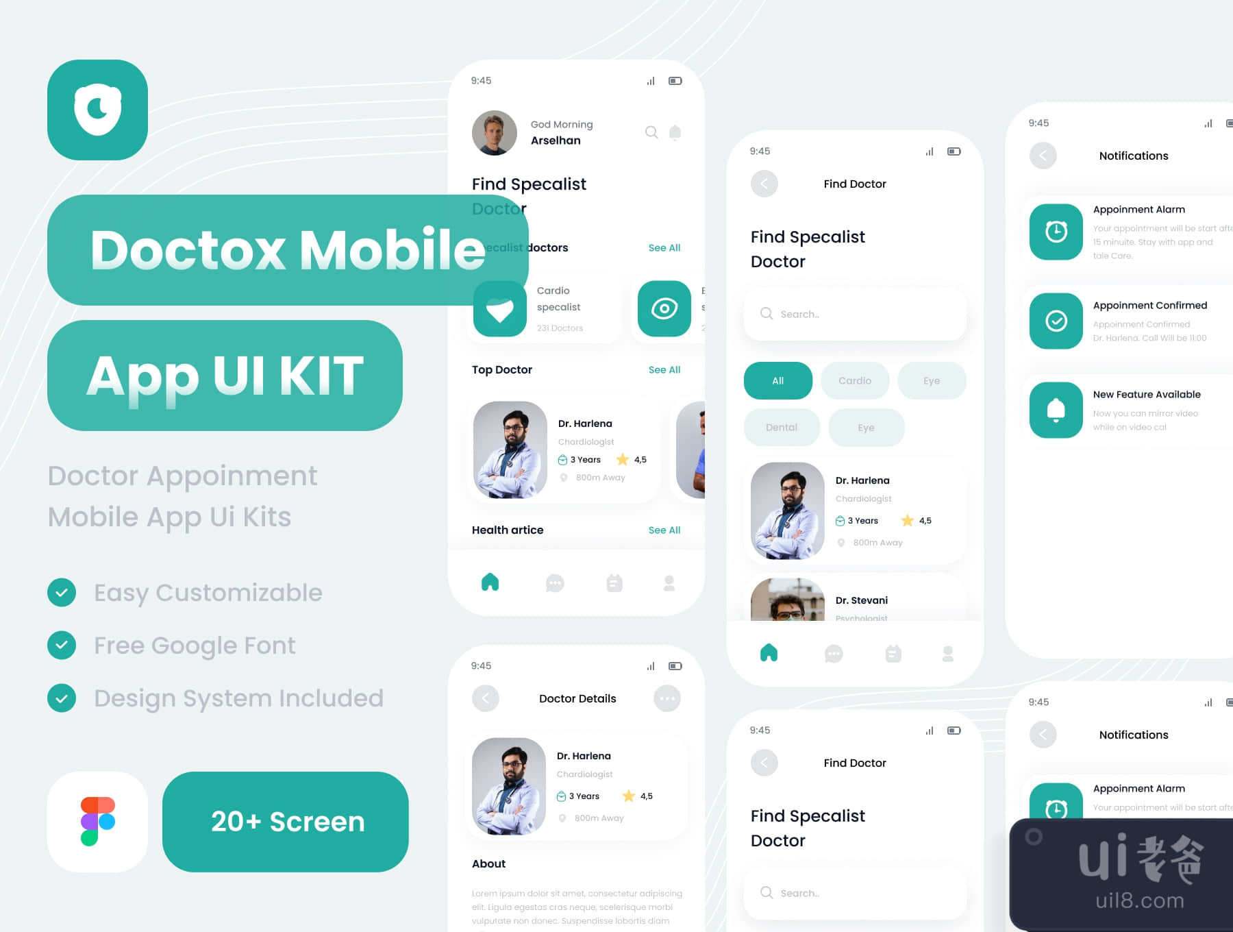 Doctox医生预约移动应用的ui工具包模板 (Doctox doctor appoinment mobile app ui kits template)插图2