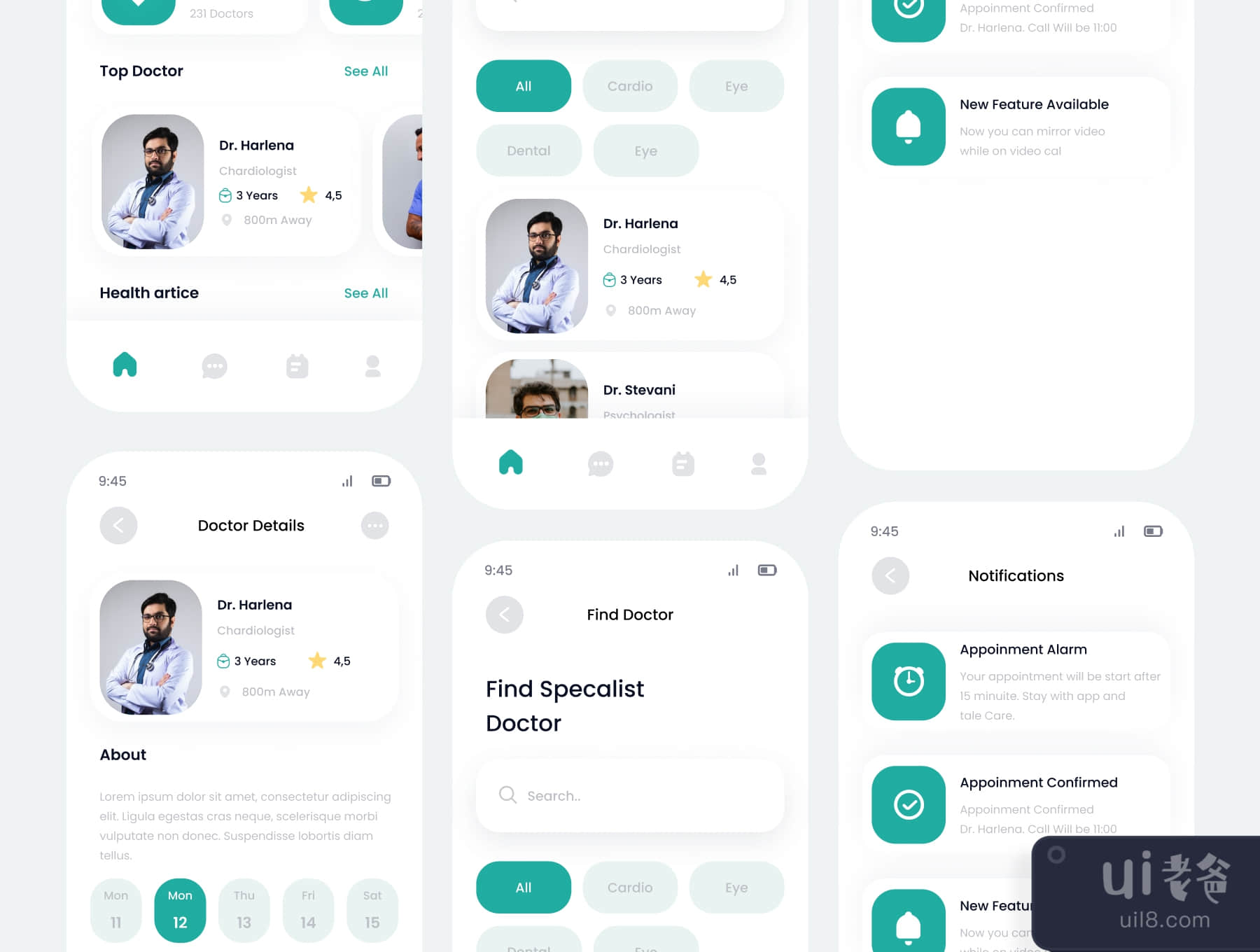 Doctox医生预约移动应用的ui工具包模板 (Doctox doctor appoinment mobile app ui kits template)插图3